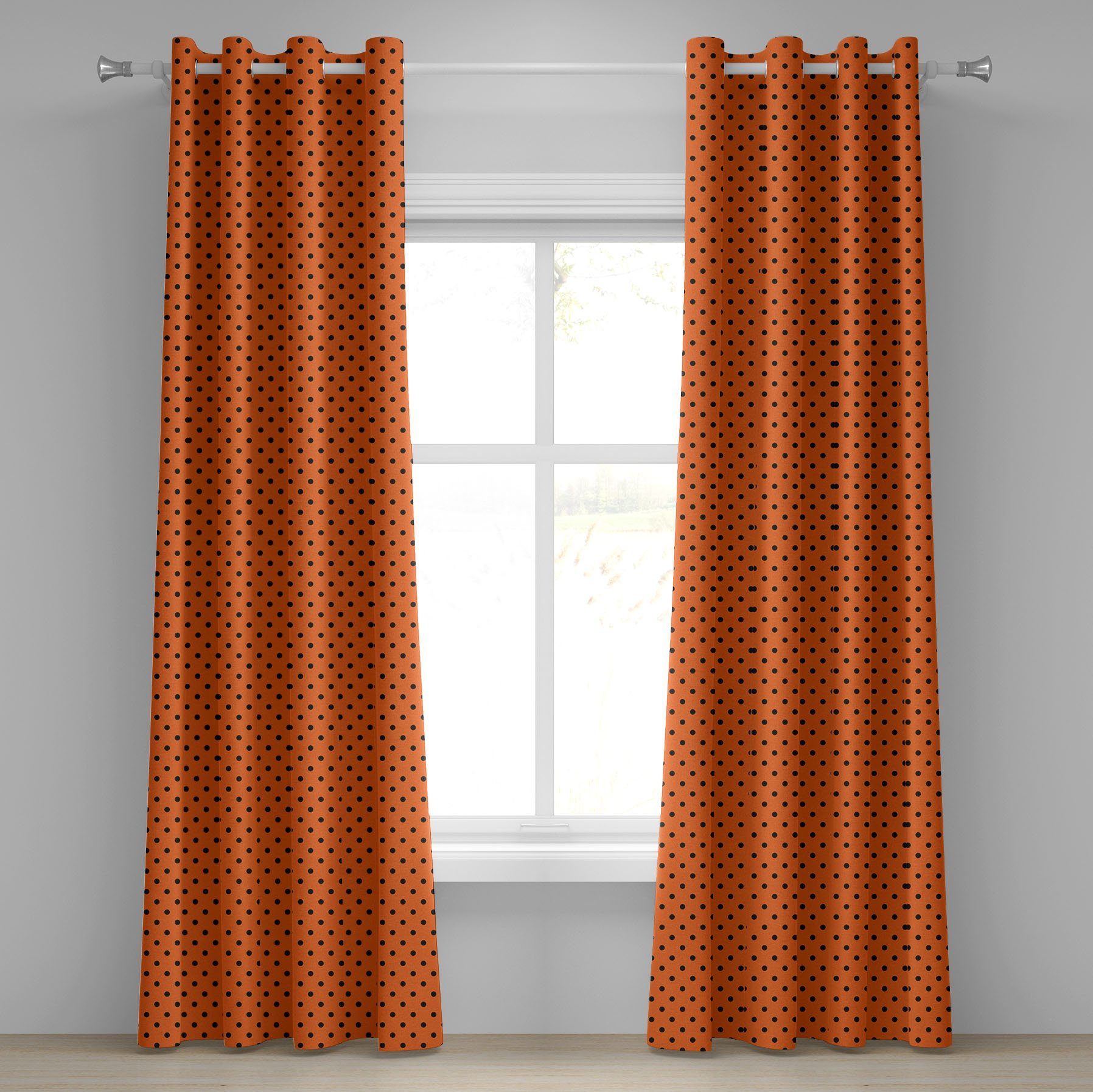 Gardine Dekorative 2-Panel-Fenstervorhänge für Schlafzimmer Wohnzimmer, Abakuhaus, Orange Vintage-Tupfen-Fliese