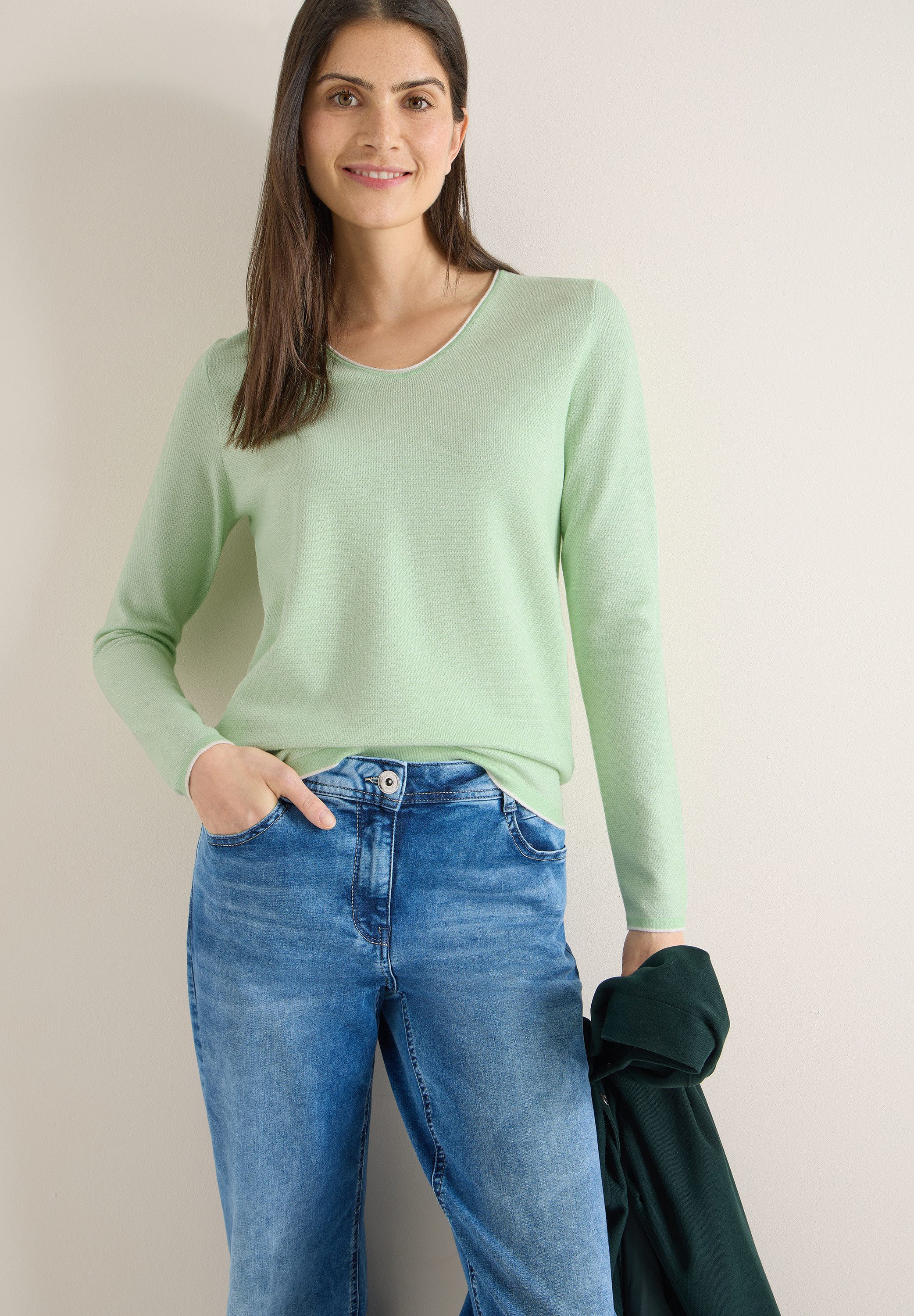 CECIL Strickpullover mit abgerundetem V-Ausschnitt