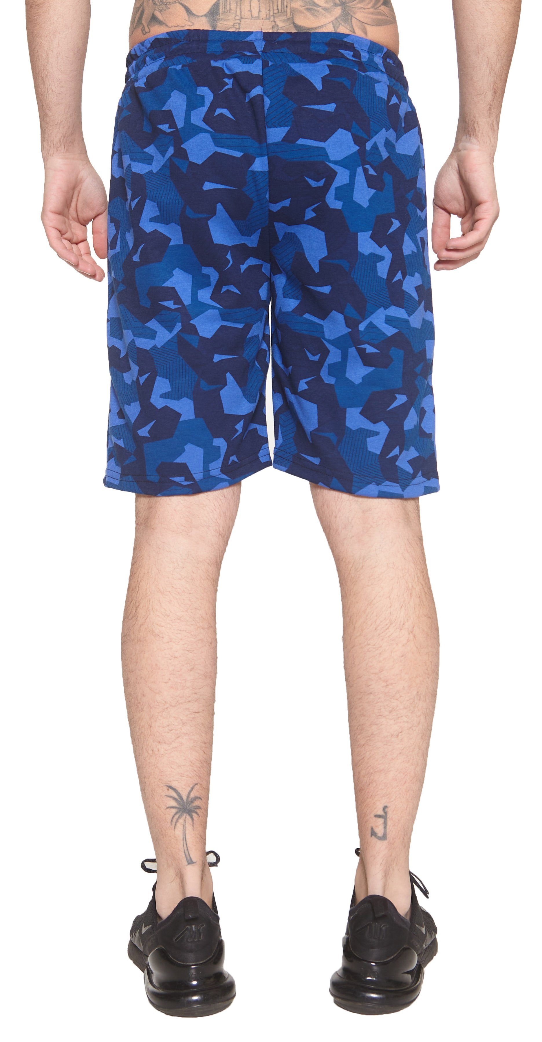 Short Shorts Sweatpants, Freizeit Herren Jogger John Hose Fitness Camouflage 1-tlg., Street Design) Blau im Casual modischem Bermudas (Kurze Jogging Hose Kayna Camo