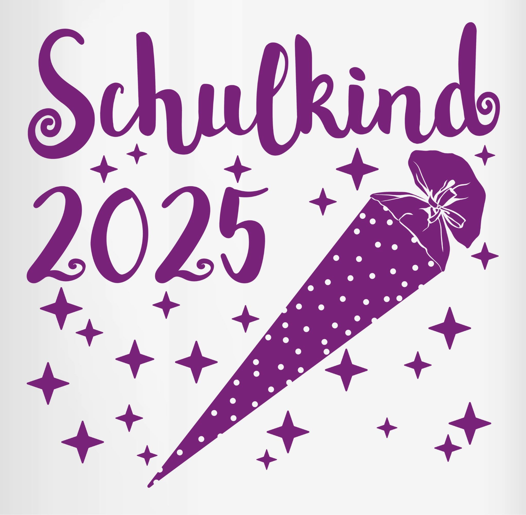 Shirtracer Tasse Schulkind 2025 - Schultüte und Sternchen - lila, Keramik, Einschulung Geschenk Tasse