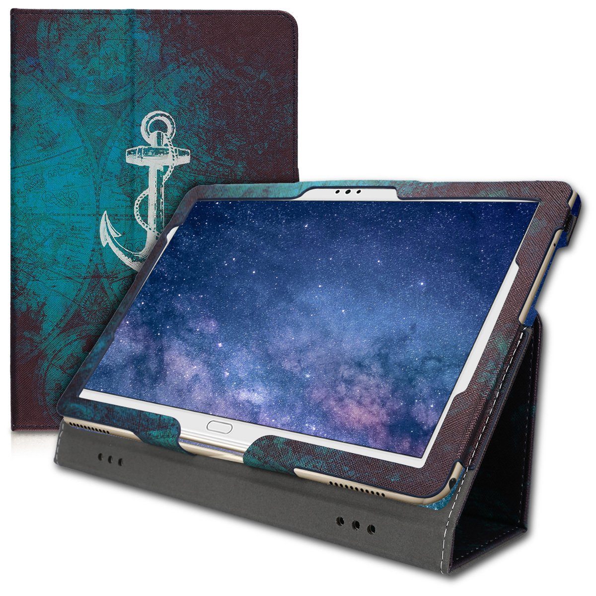 kwmobile Tablet-Hülle, Hülle für Huawei MediaPad M5 Lite 10 - Slim Tablet  Cover Case Schutzhülle mit Ständer - Anker Landkarte Design