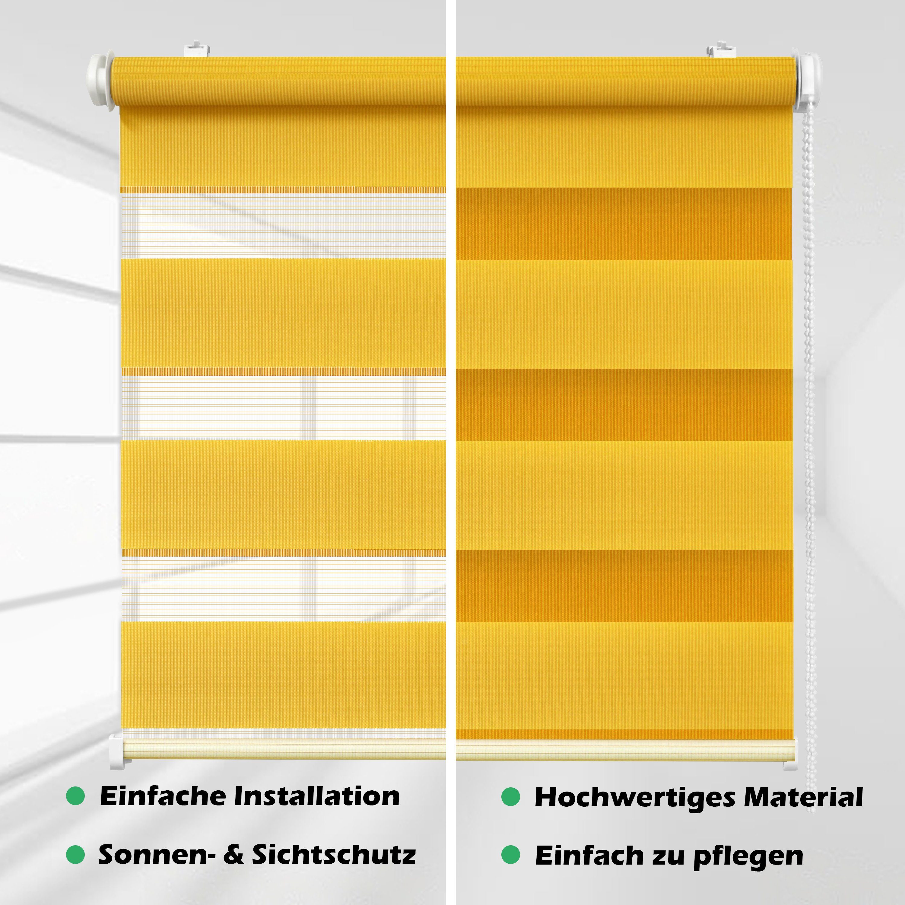 Schraubmontage mit Klemmträger, "Colour" Gelb DomDeco, oder Fix Klemm Doppelrollo Klemm- Duo-Rollo Fenster-Roll, Doppelrollo