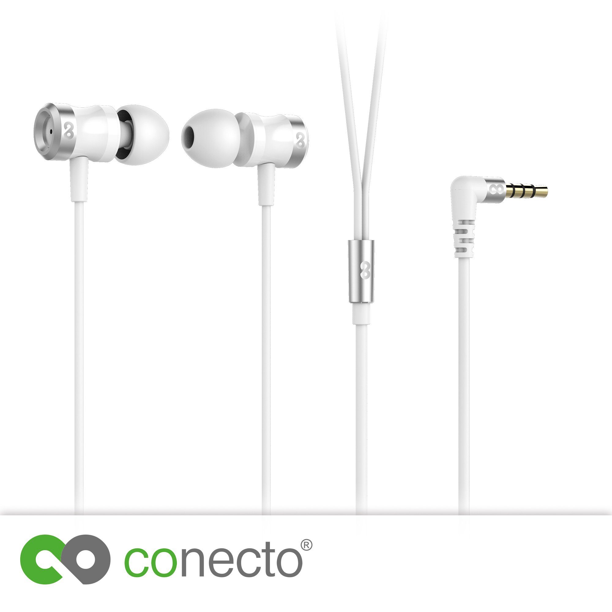 conecto conecto In-Ear Kopfhörer / Earphones mit 3 Ohrpassstücken (optional: In-Ear-Kopfhörer (In-Ear Ohrhörer) weiß