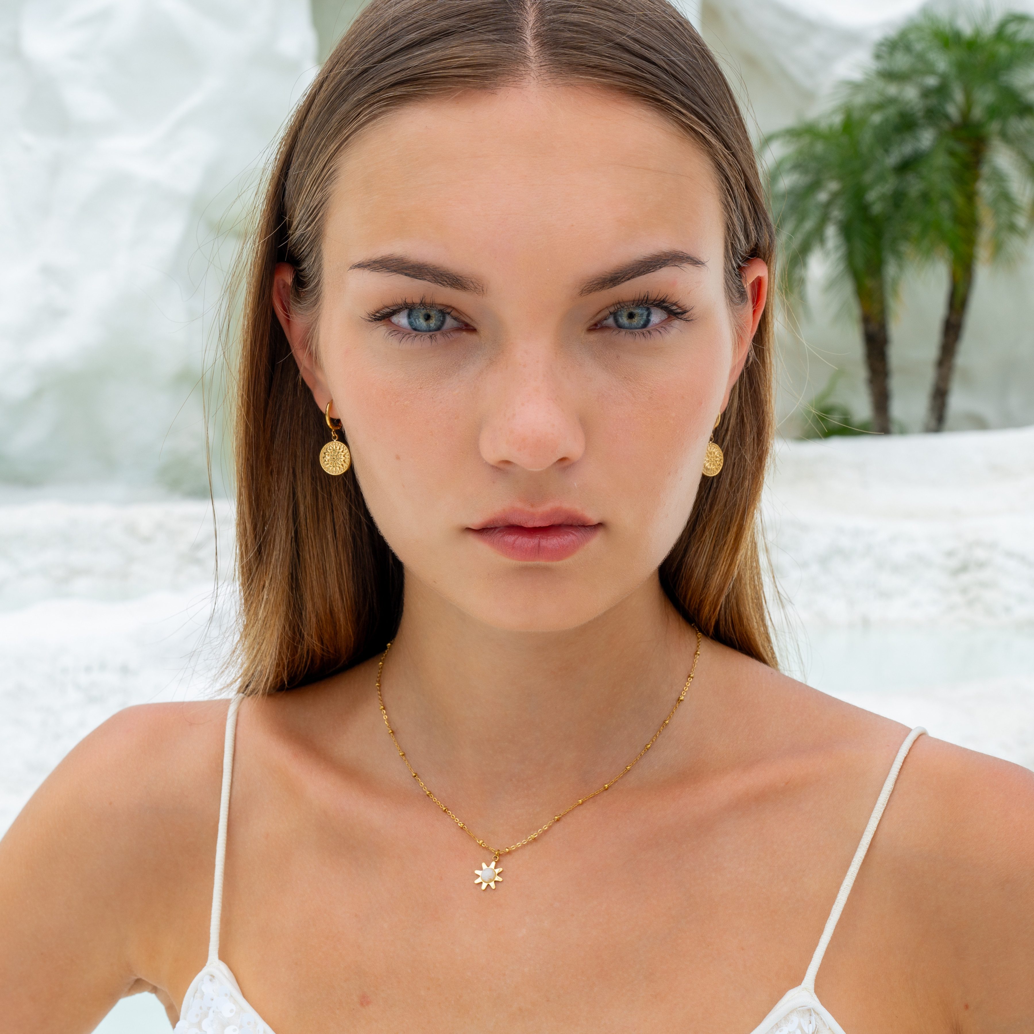 Made by Nami Ohrring-Set Damen Ohrringe hängend mit Sonnenanhänger aus Edelstahl Boho Stil, aus Edelstahl – hypoallergen – wasserfest – Gold o. Silber