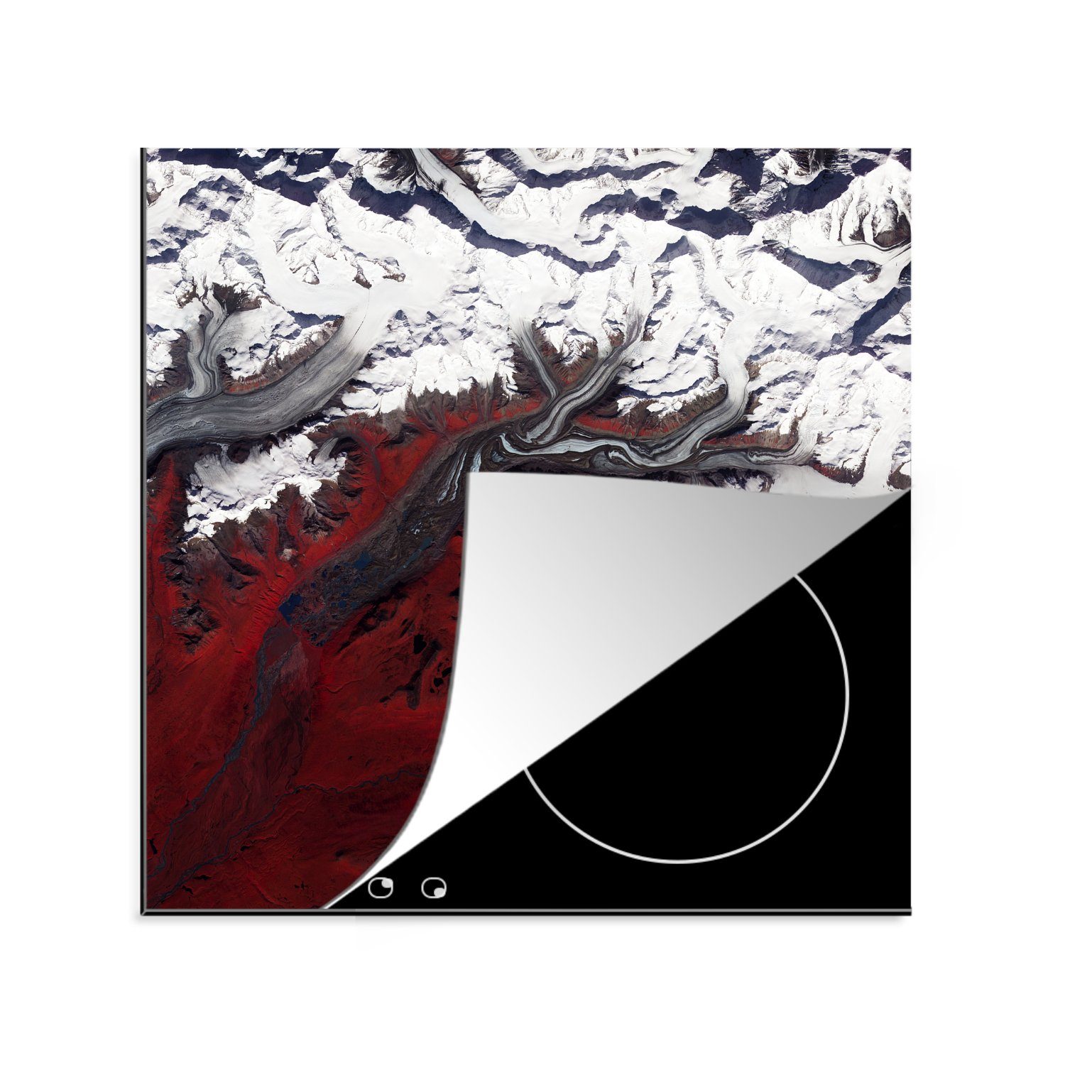 MuchoWow Herdblende-/Abdeckplatte Galaxie - Rot - Weiß, Vinyl, (1 tlg), 78x78 cm, Ceranfeldabdeckung, Arbeitsplatte für küche