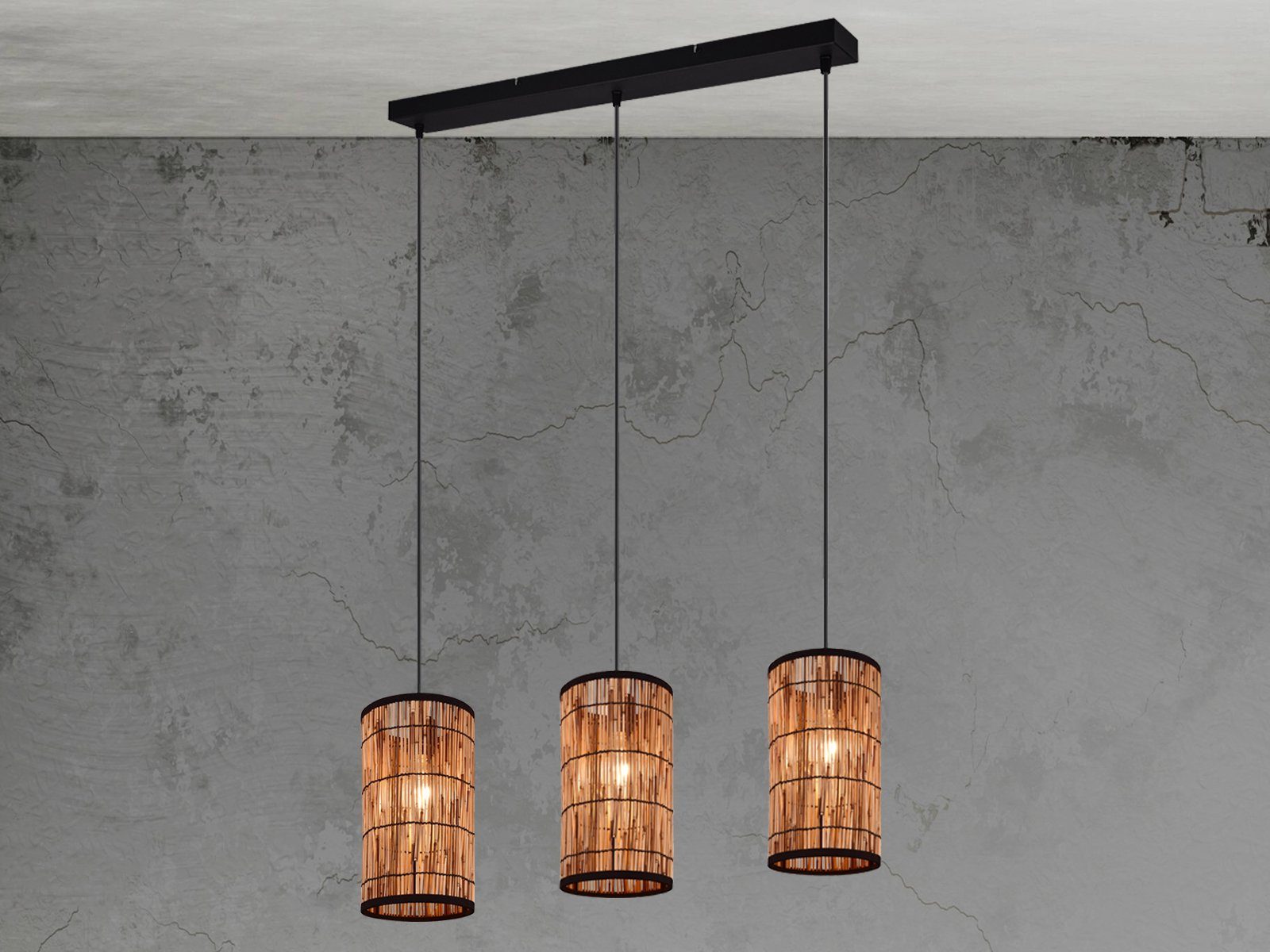 meineWunschleuchte Pendelleuchte, ohne Leuchtmittel, Boho mehrflammig mit 3x Lampenschirm über Esstisch hängend Breite 80cm