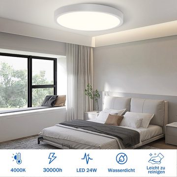 ZMH LED Deckenleuchte Rund Flach 24W Modern für Wohnzimmer, LED fest integriert, neutralweiß, Leicht zu reinigen, wasserdicht, weiß