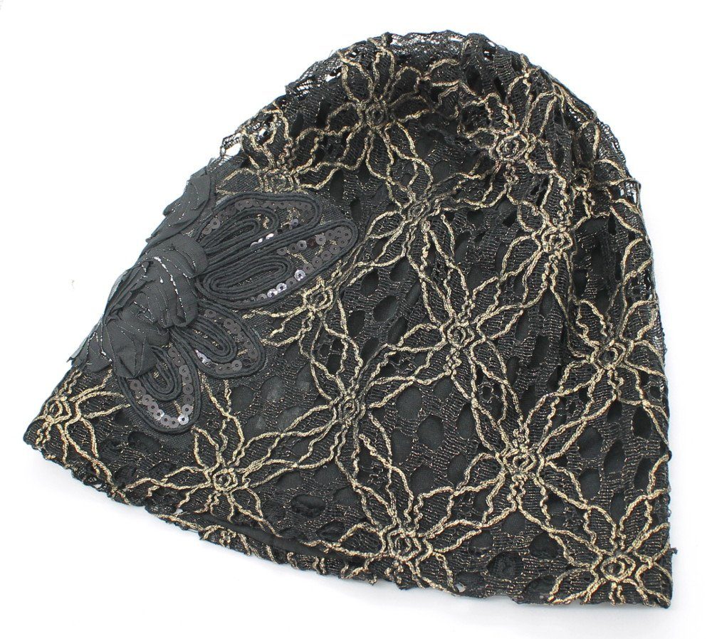 dy_mode Beanie Elegante Damen Beanie Mütze mit Goldfaden und Pailletten