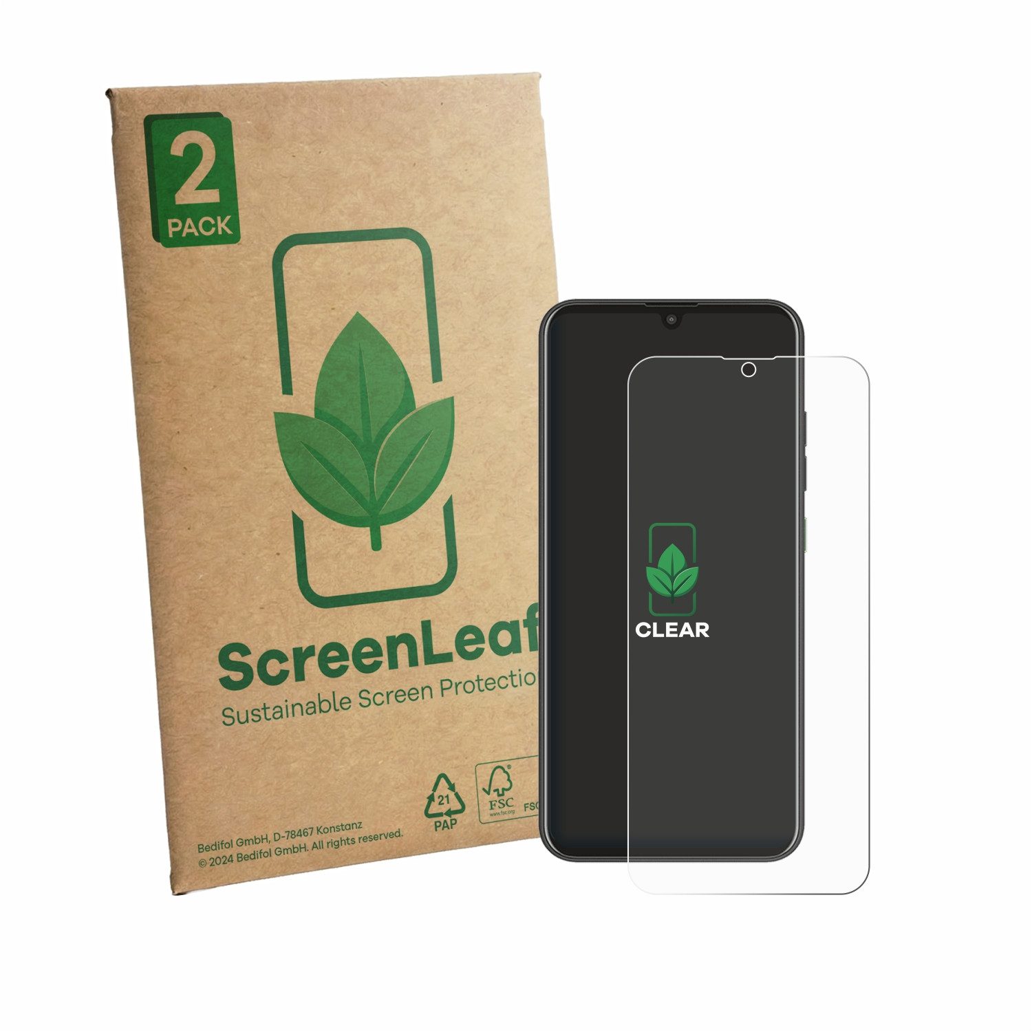 ScreenLeaf Displayschutzfolie Schutzfolie für Murena Teracube 2s, 2 Stück, nachhaltiger Displayschutz Schutz Folie Klar Transparent