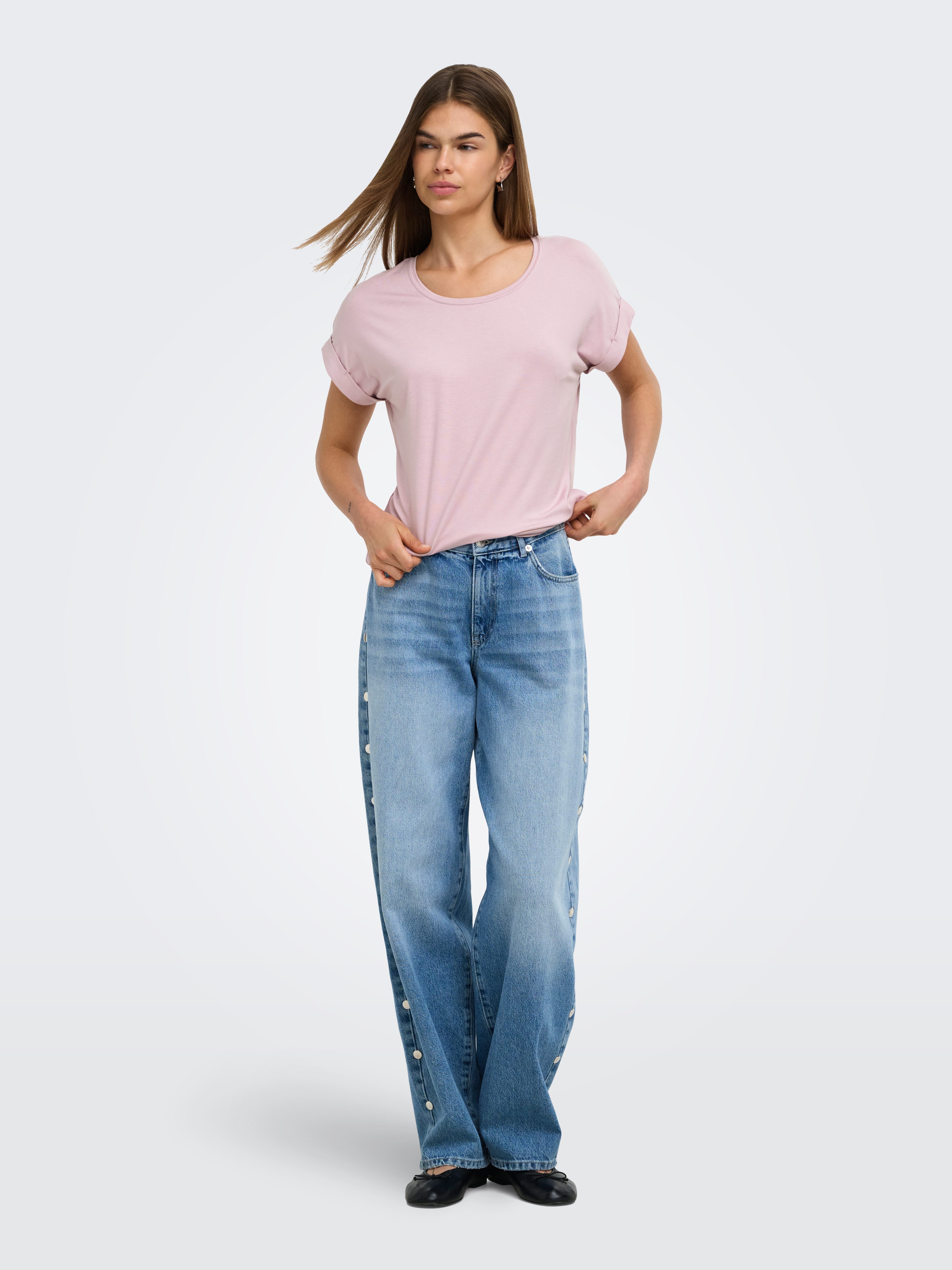 ONLY T-Shirt ONLMOSTER – T-Shirt mit melierter Optik und elastischem Material meliert, casual, lässig geschnitten, Viskosemischung, Rundhals – Bild 4 von 5