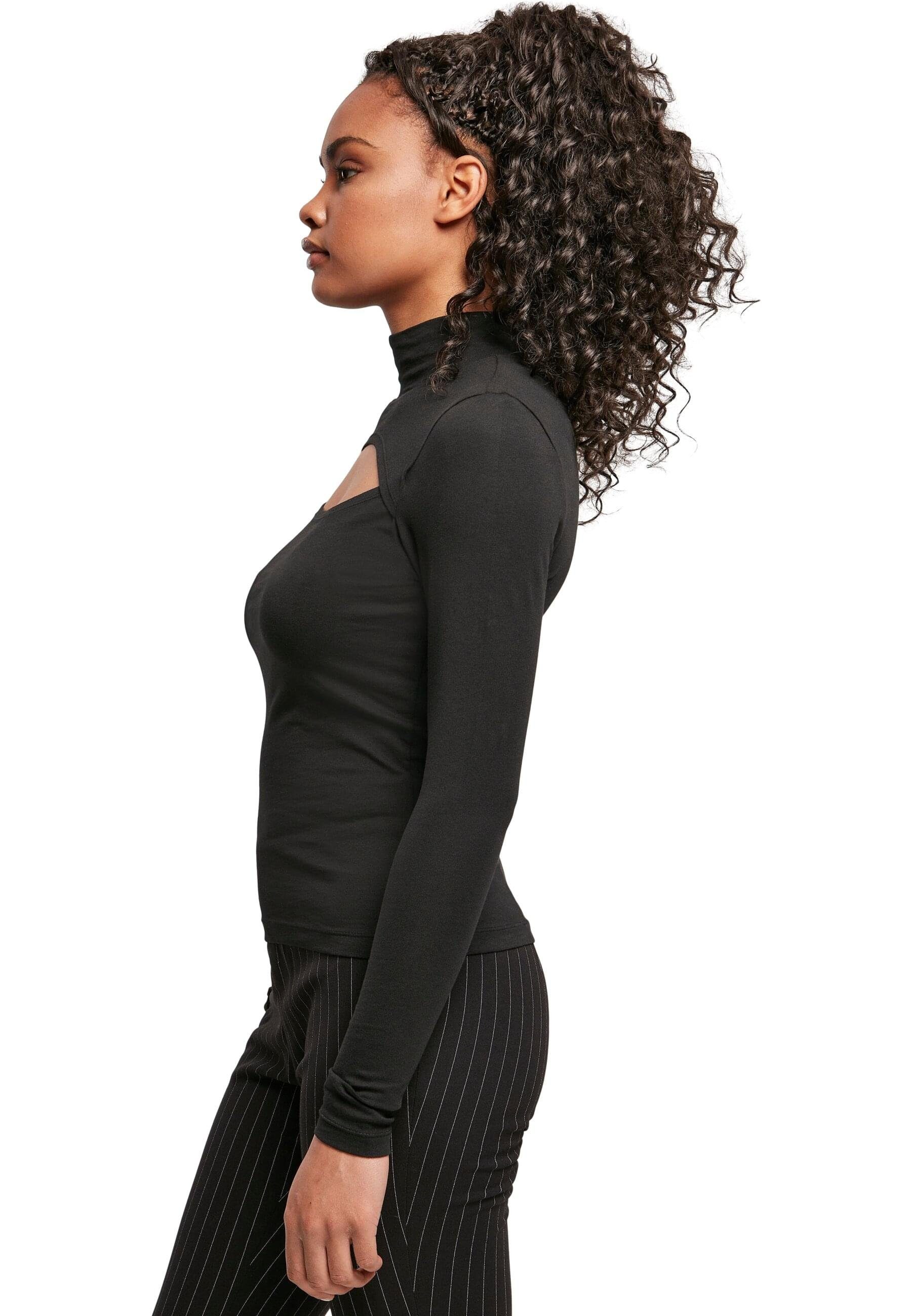 Turtleneck Ladies Damen Langarmshirt URBAN CLASSICS black (1-tlg) Cut-Out Longsleeve