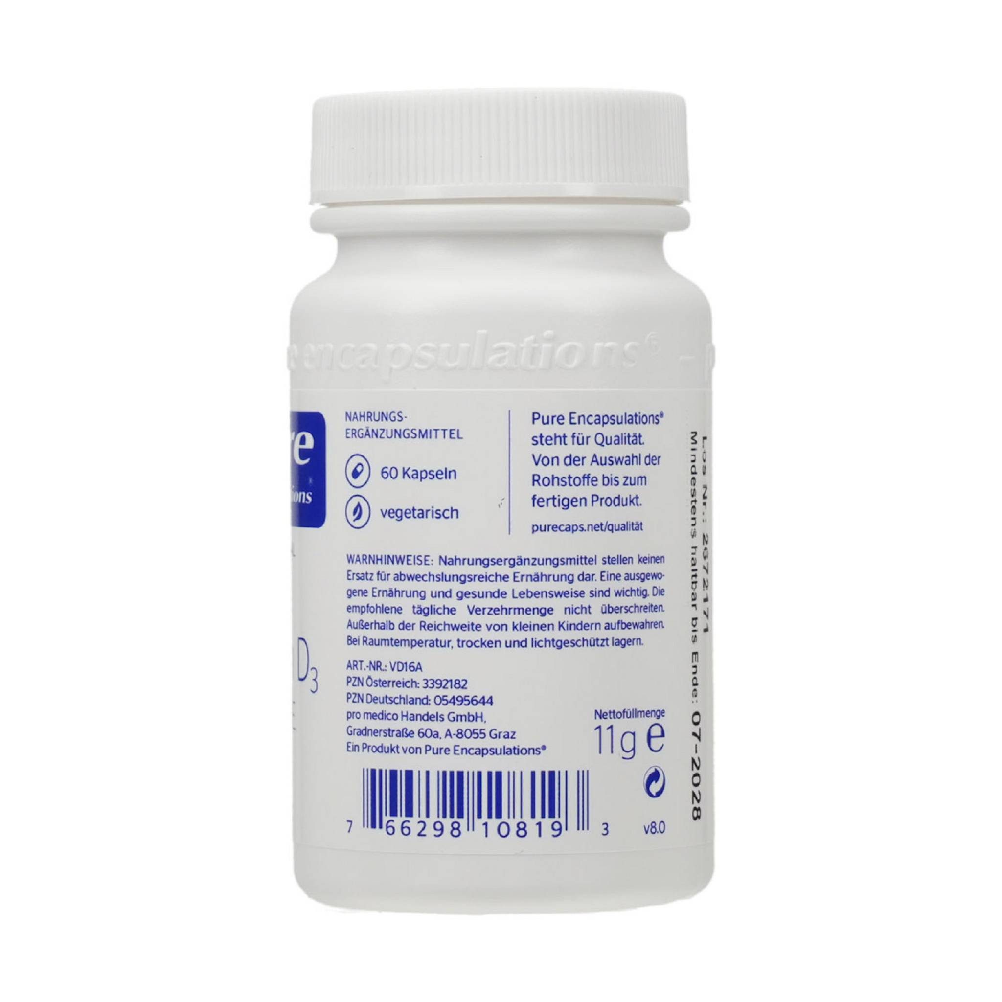 pro medico GmbH PURE ENCAPSULATIONS Vitamin D3 1000 I.E. Kapseln Kapsel