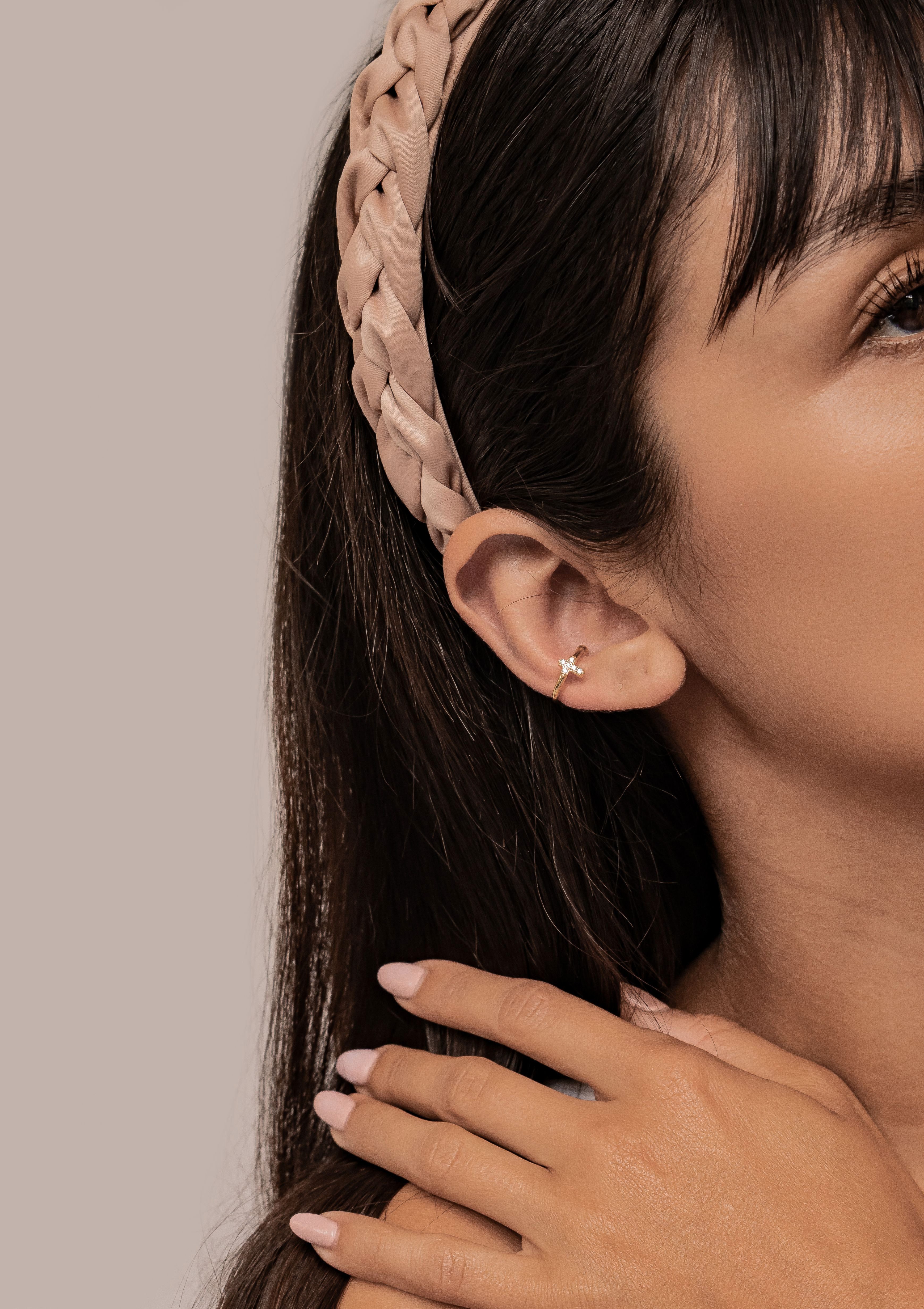 Hey Happiness Ohrklemme Mix und Match, aus 925 Silber vergoldet, Kreuz, Edelsteine oder Wellen Ohrring ohne Loch, Damen Ear Cuff