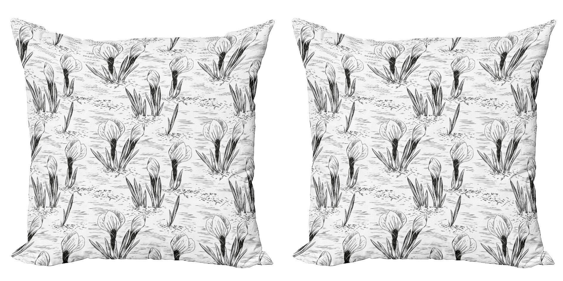Kissenbezüge Modern Accent Doppelseitiger Digitaldruck, Abakuhaus (2 Stück), Blumen Retro Sketchy Crocus Blumen