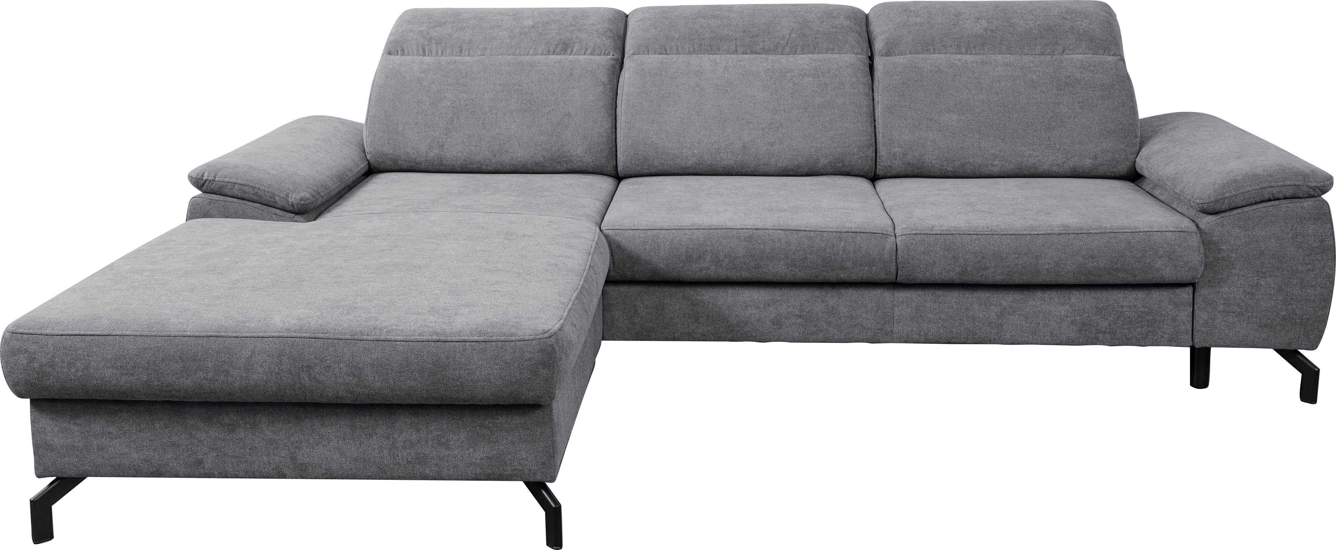 Sofa Bettkasten, | verstellbar WERK2 Schlaffunktion, Grau Panama, Kopfteile Ecksofa Grau Modernes mit Grau |