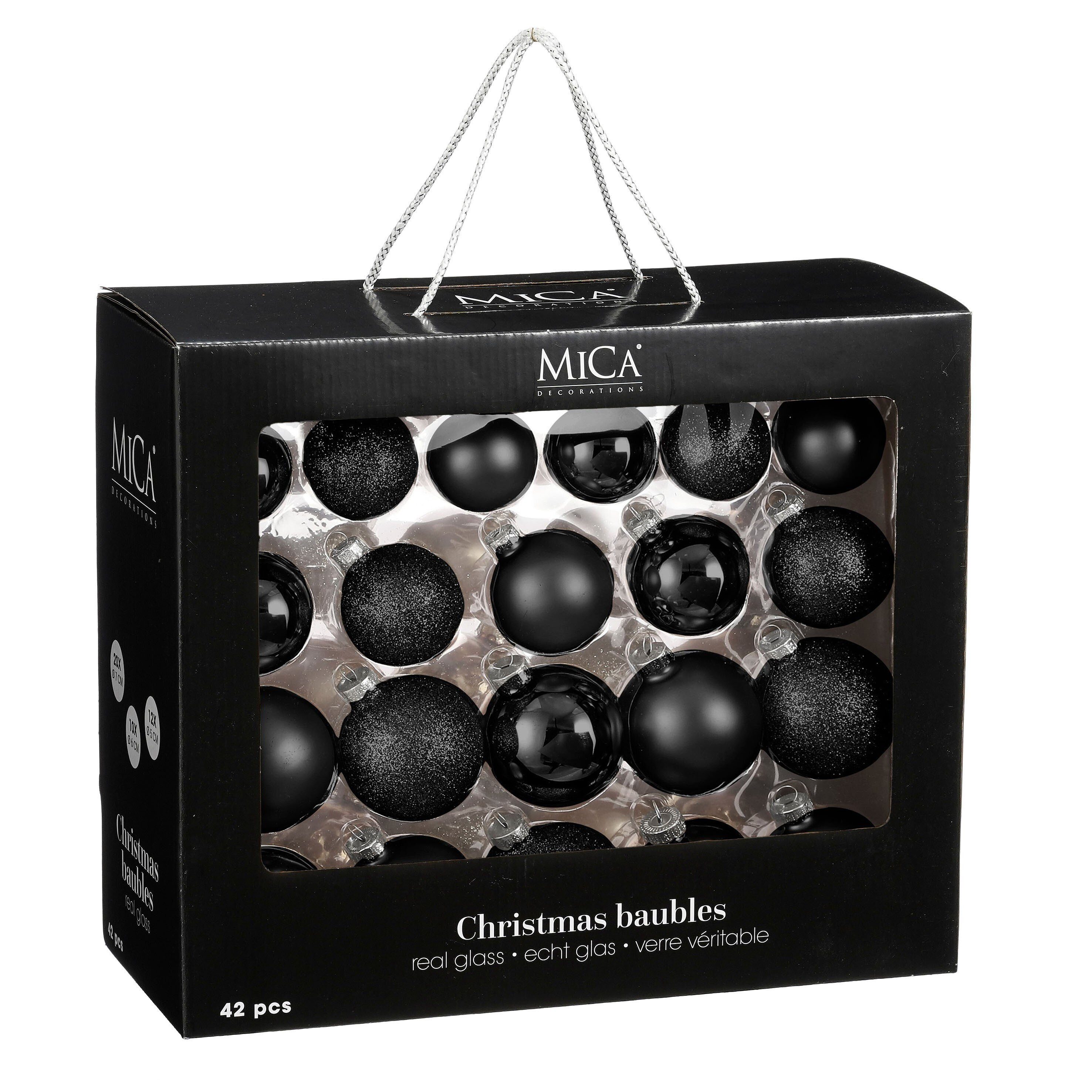 Mica Decorations Weihnachtsbaumkugel Mica Decorations Kugel glas schwarz 42 Stueck - d7cm