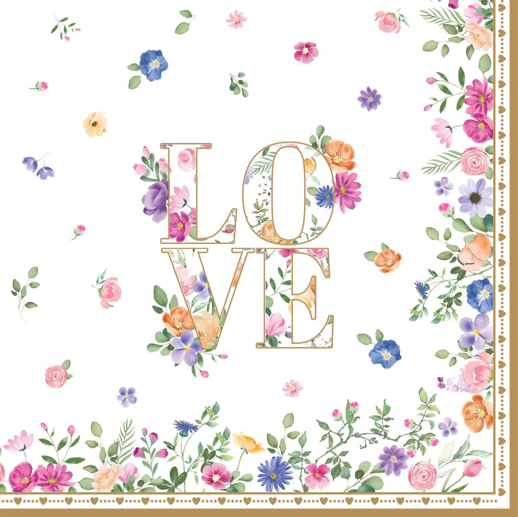 EasyLife Papierserviette Mon Amour, Höhe: cm, Farbe: Mehrfarbig, Motiv: Herzen & Blumen