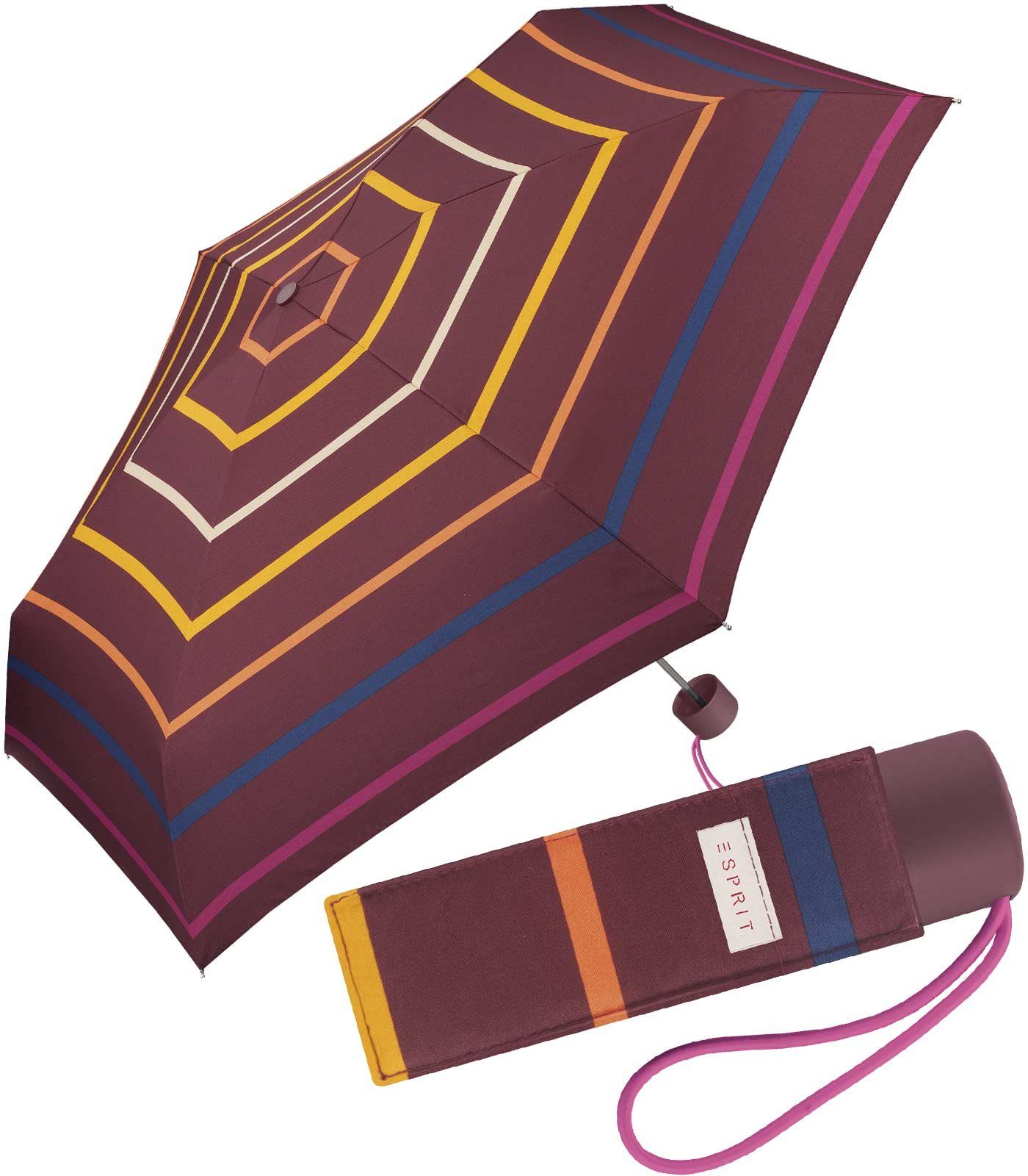 Schirm bordeaux warmen stabil, Damen, leicht, Taschenregenschirm kleiner, Streifen mit Farbtönen in für handlicher Esprit