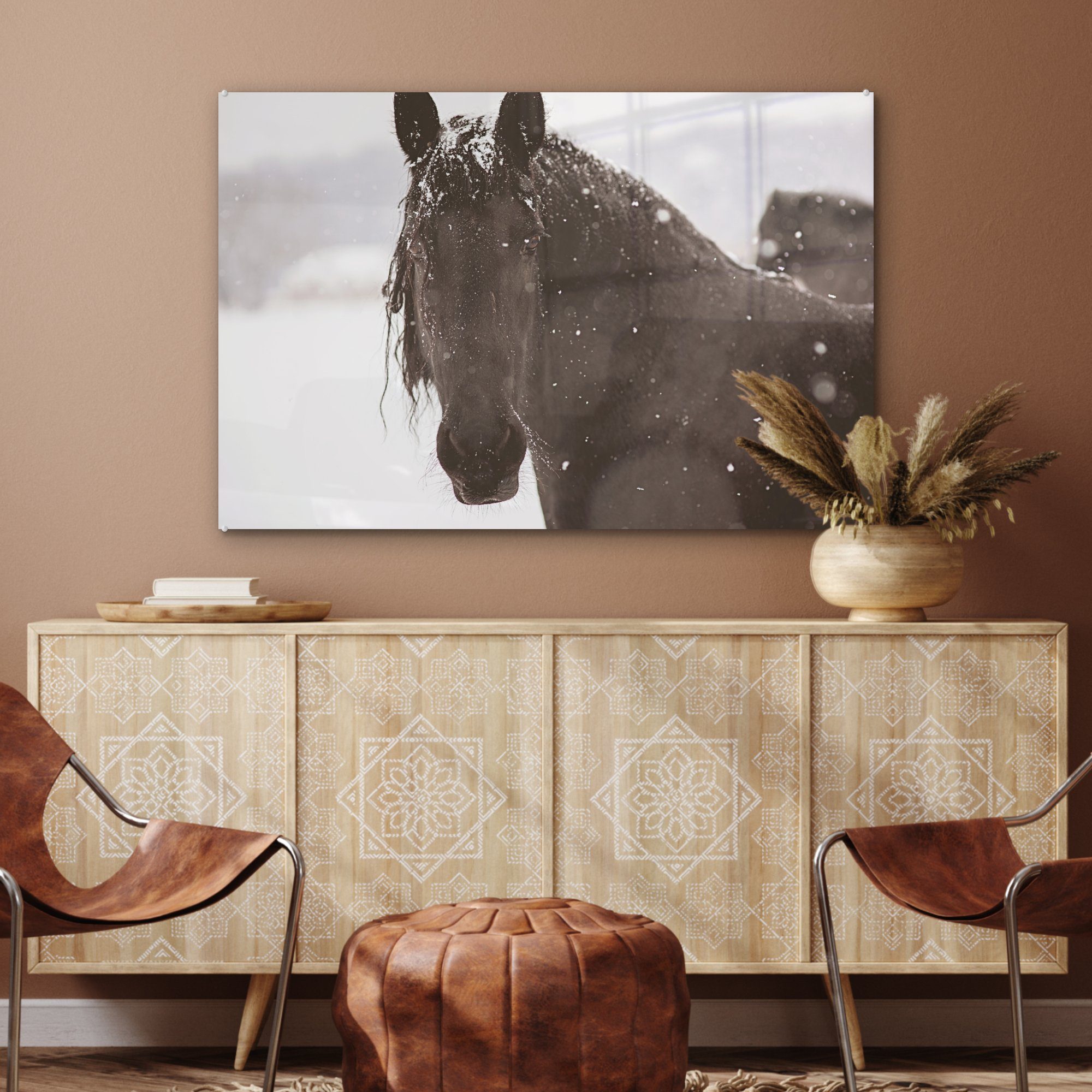 Pferd Acrylglasbilder Acrylglasbild St), Schnee, & Schlafzimmer Wohnzimmer im MuchoWow Friesisches (1