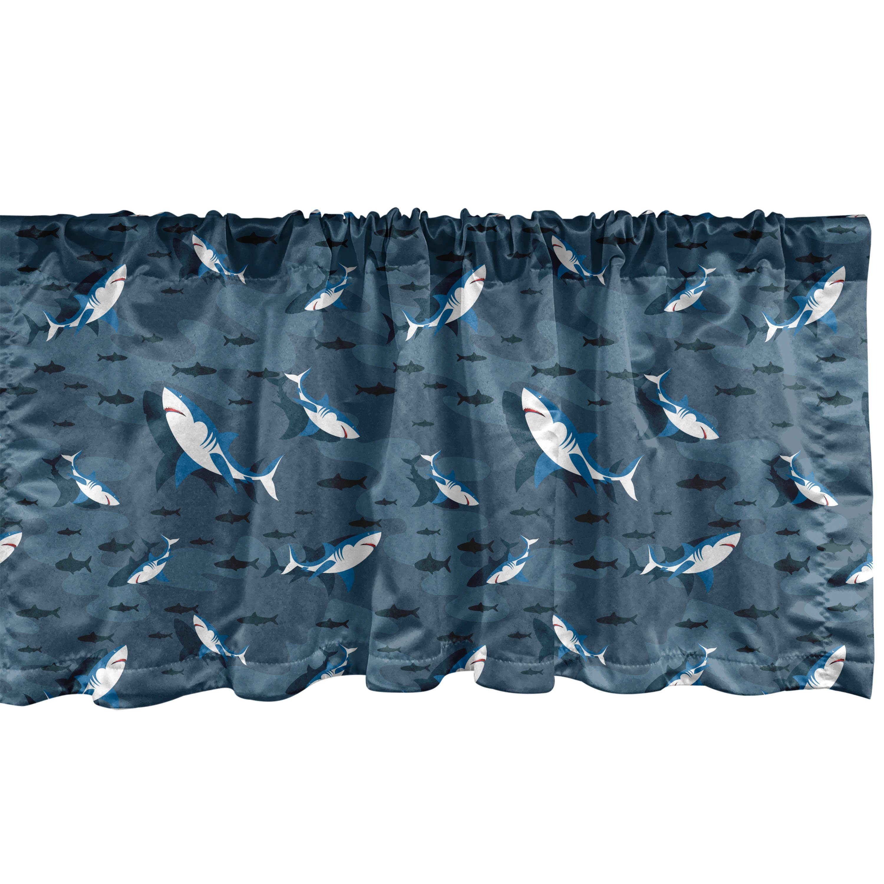 Cartoon Microfaser, für Schlafzimmer Scheibengardine Vorhang Dekor Frolicking Stangentasche, Sharks mit Nautisch Volant Küche Abakuhaus,