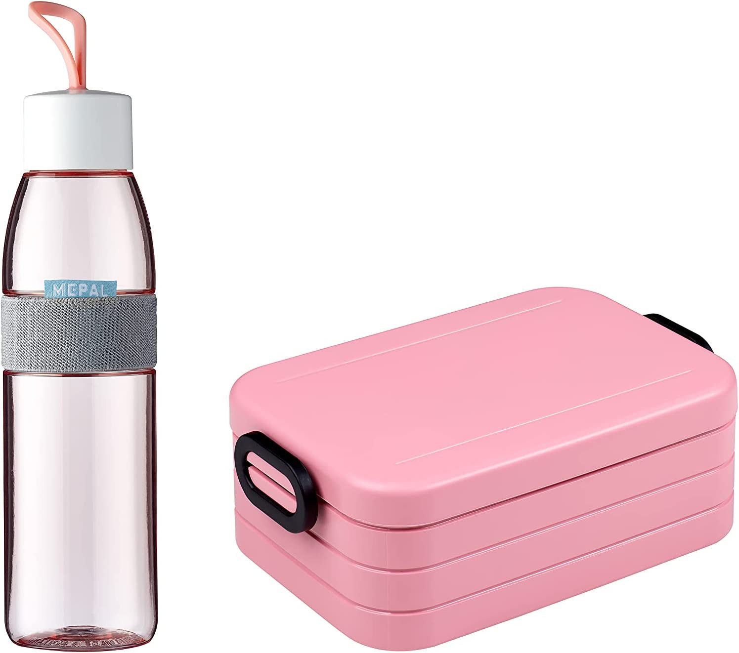 Mepal Lunchbox Lunchbox mit Trennwand und Trinkflasche, auslaufsicher, bruchfest, Ideal für Mealprep, kohlensäuregeeignet, Nordic pink, Promotion-Set