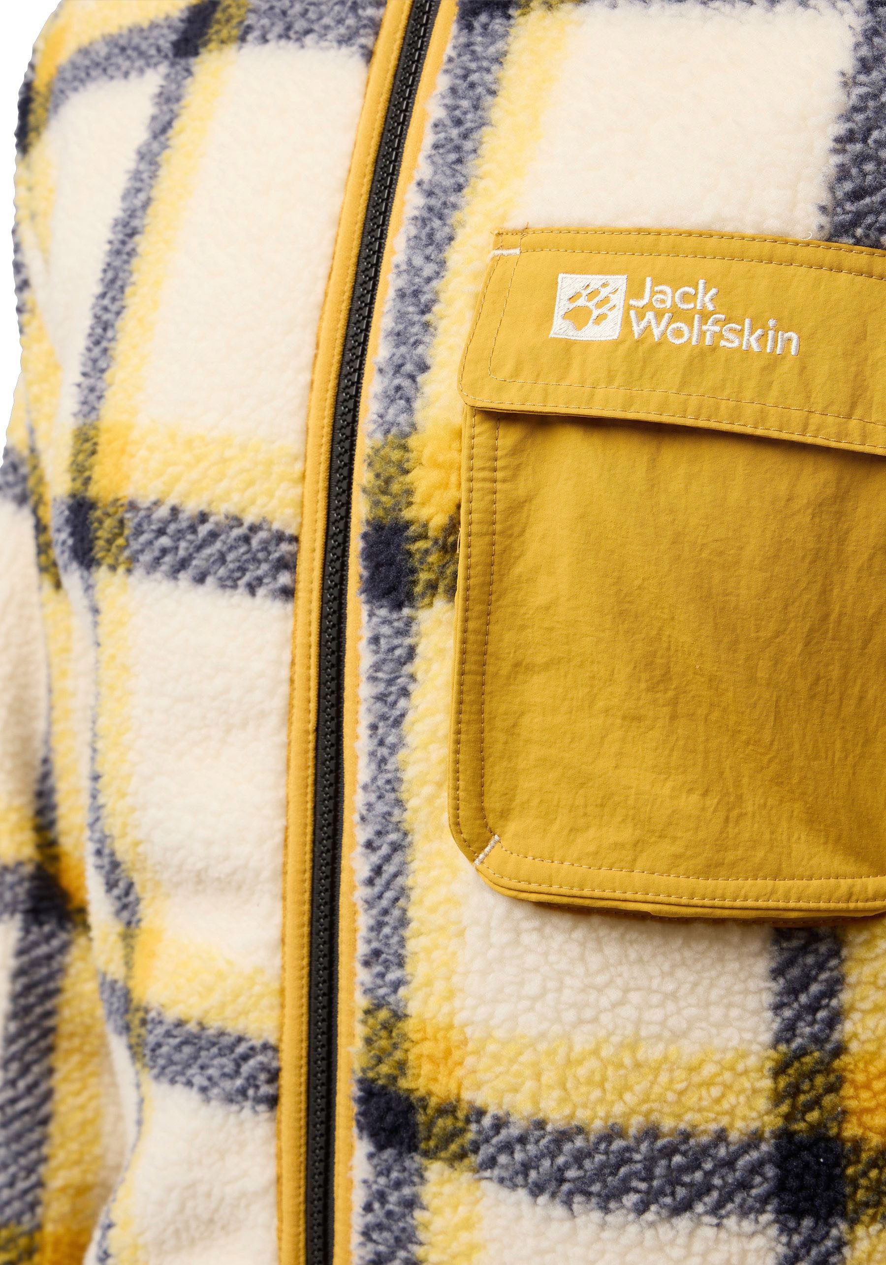 Jack Wolfskin Fleecejacke FELSLICHT CHECK JACKET mit Stehkragen, hochfloriges 300er Sherpa Fleece