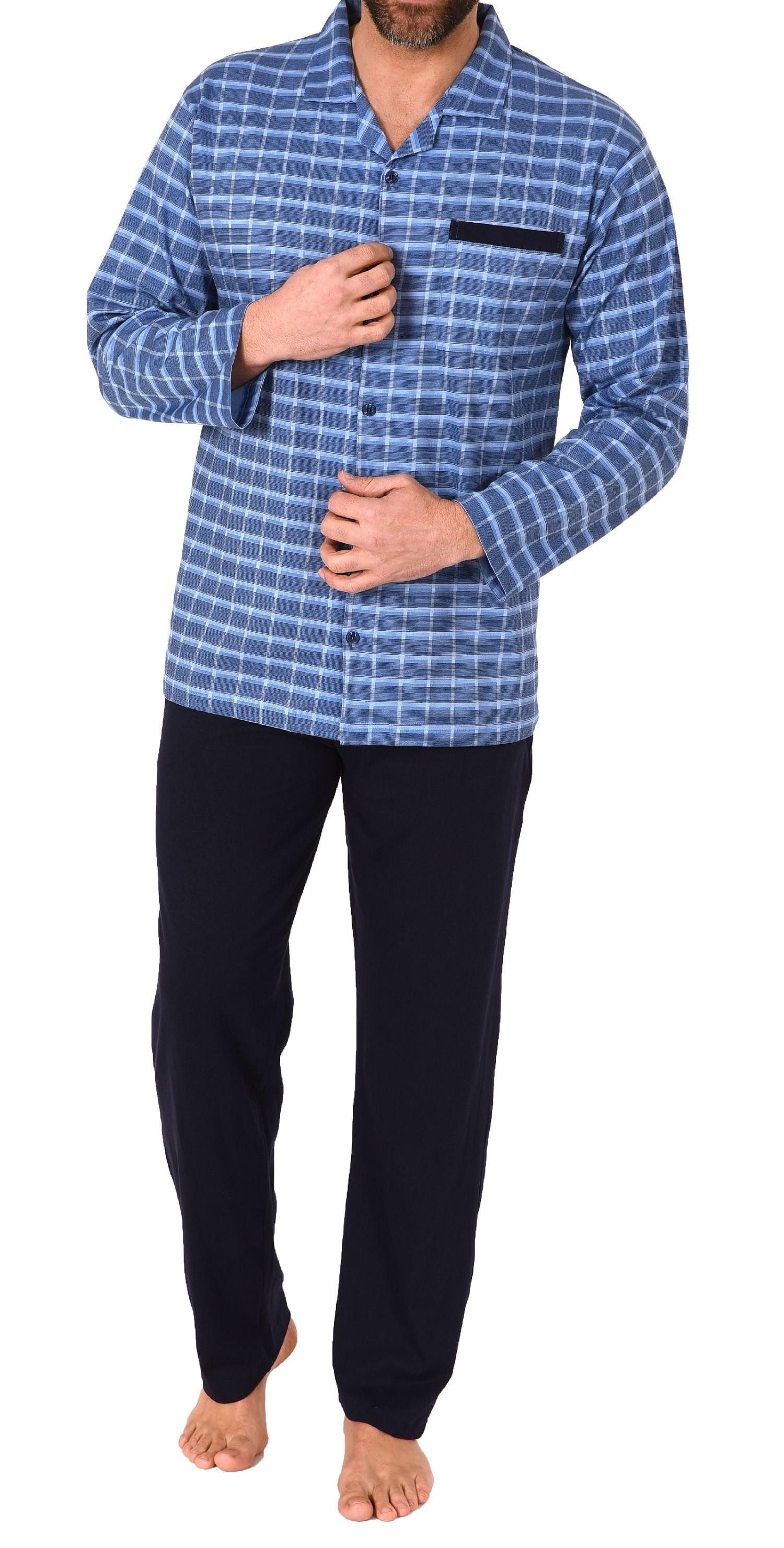 Normann Pyjama Herren Pyjama zum durchknöpfen in Karo Optik - auch in Überg günstig online kaufen