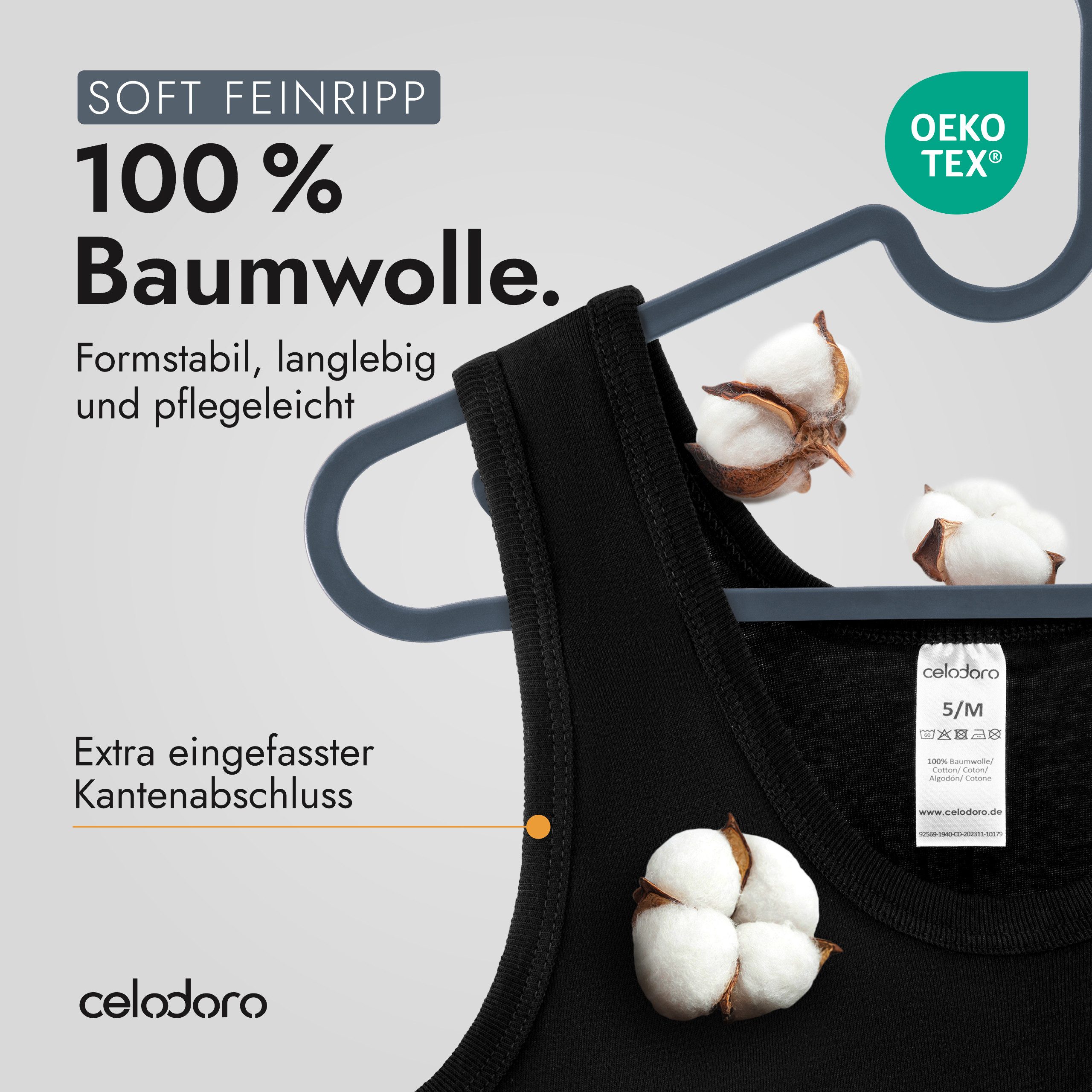 celodoro Unterhemd Herren 5er Pack - Feinripp Tank-Top aus 100% Baumwolle - Achselshirts