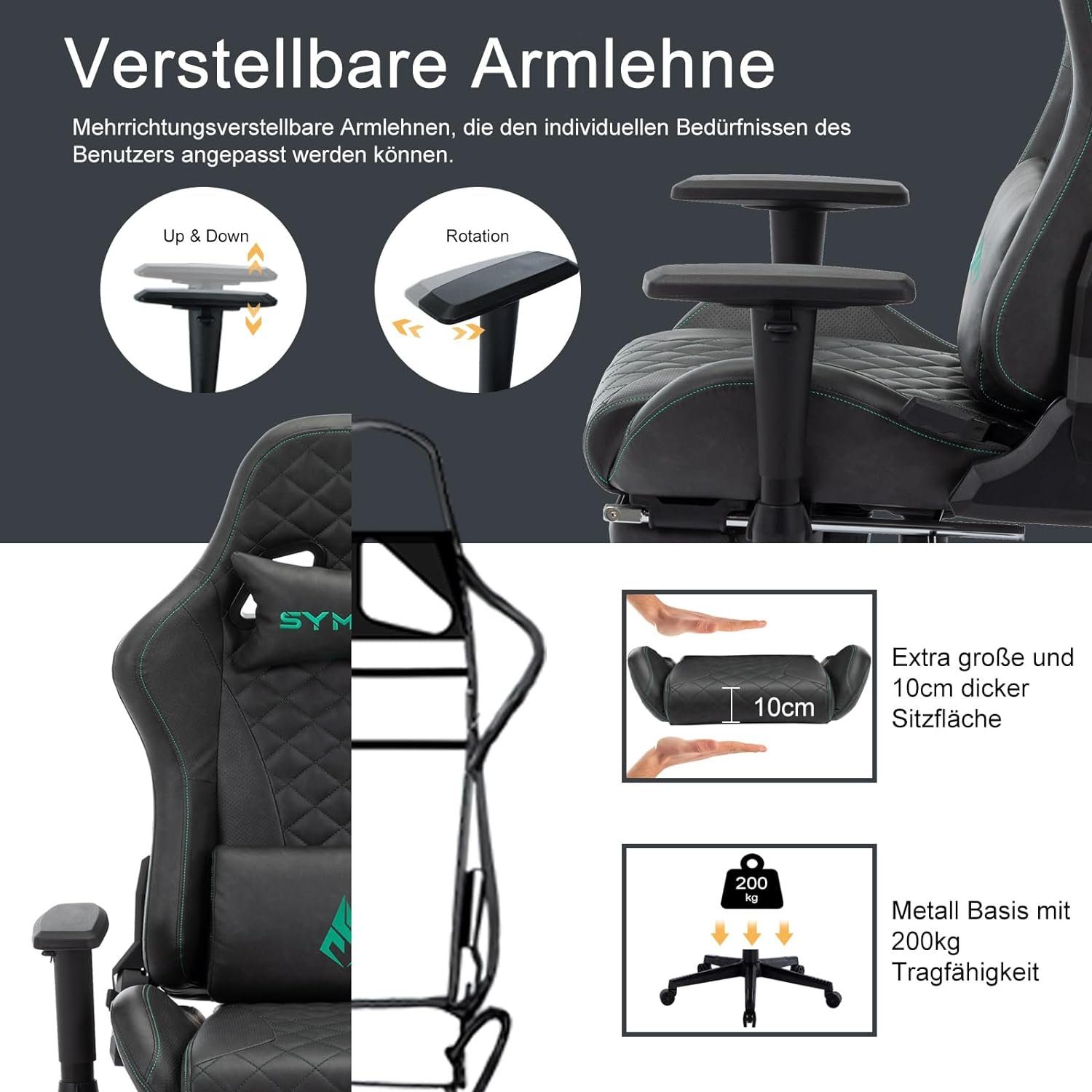 symino Gaming Chair (Ergonomischer Sitz), Fußstütze Burostuhl,Schreibtischstuhl Ergonomischer Stuhl Bürostuhl Stuhl Verstellbarer mit Racing Gaming Pu-leder