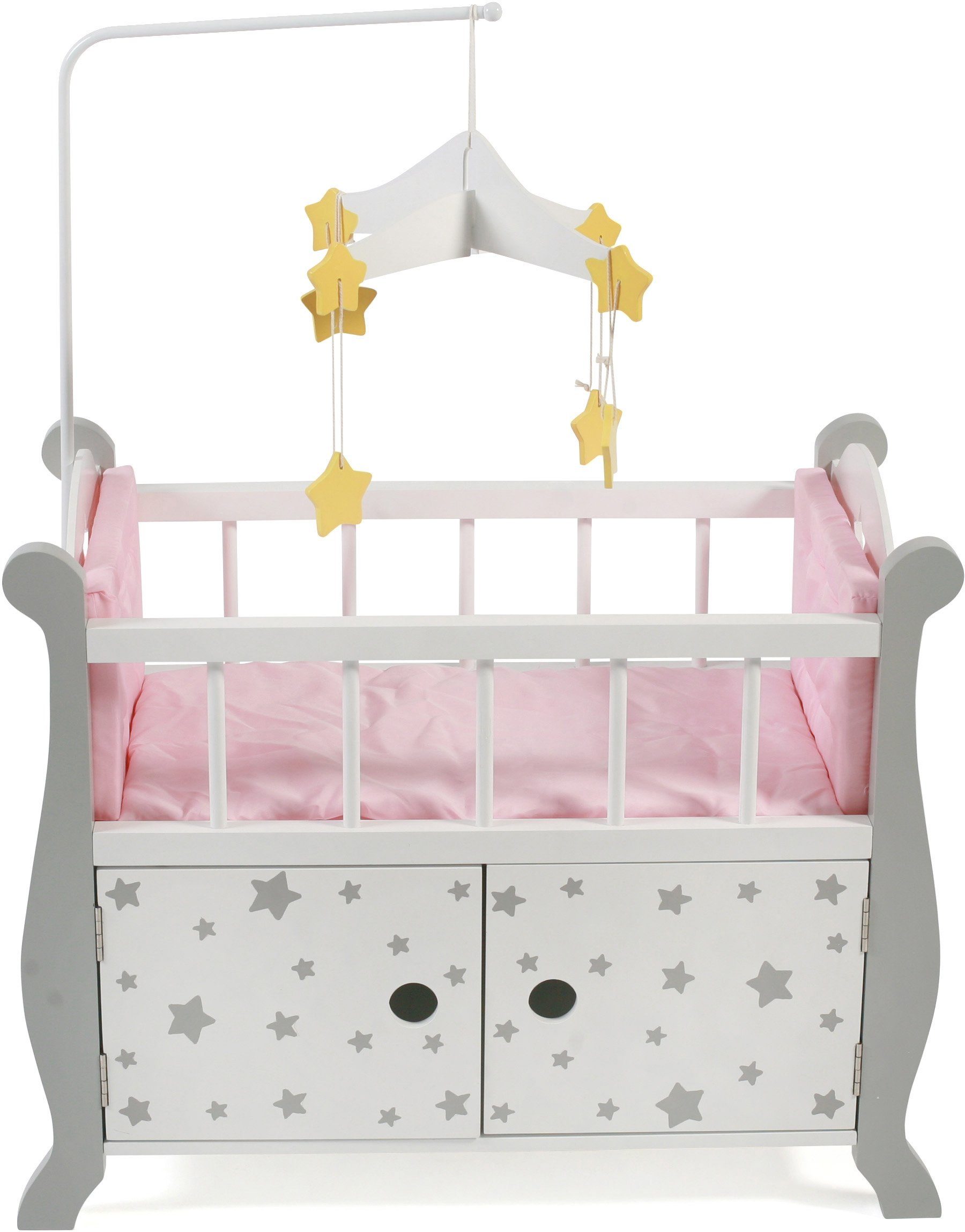 CHIC2000 Puppenbett Stars Grau, aus Holz mit Mobile