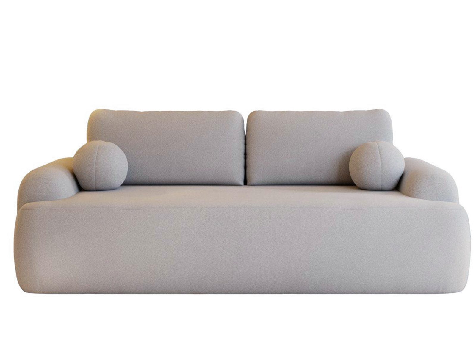Compleo Schlafsofa rundes Design, Designer Sofa boucle- Teddy OLIO, Modern Stil, Kleine Ballkissen im Set, Modern Wohnzimmer, komfortables Couch