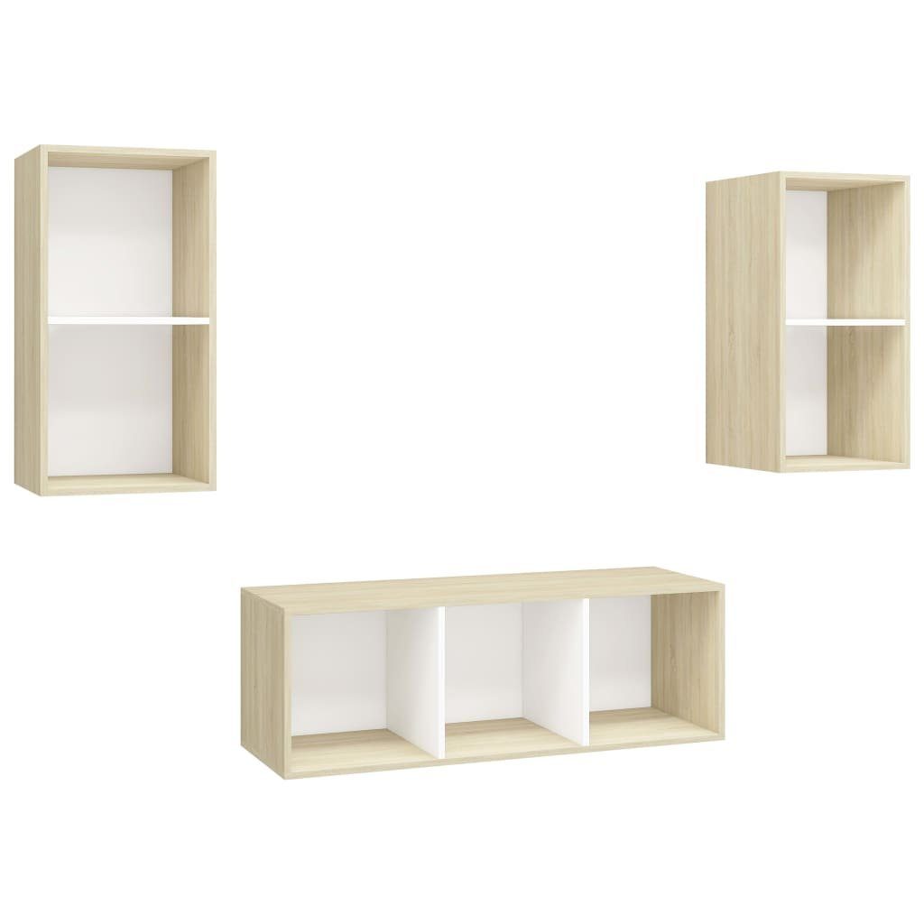 furnicato TV-Schrank 3-tlg. TV-Schrank-Set Weiß Holzwerkstoff Sonoma-Eiche