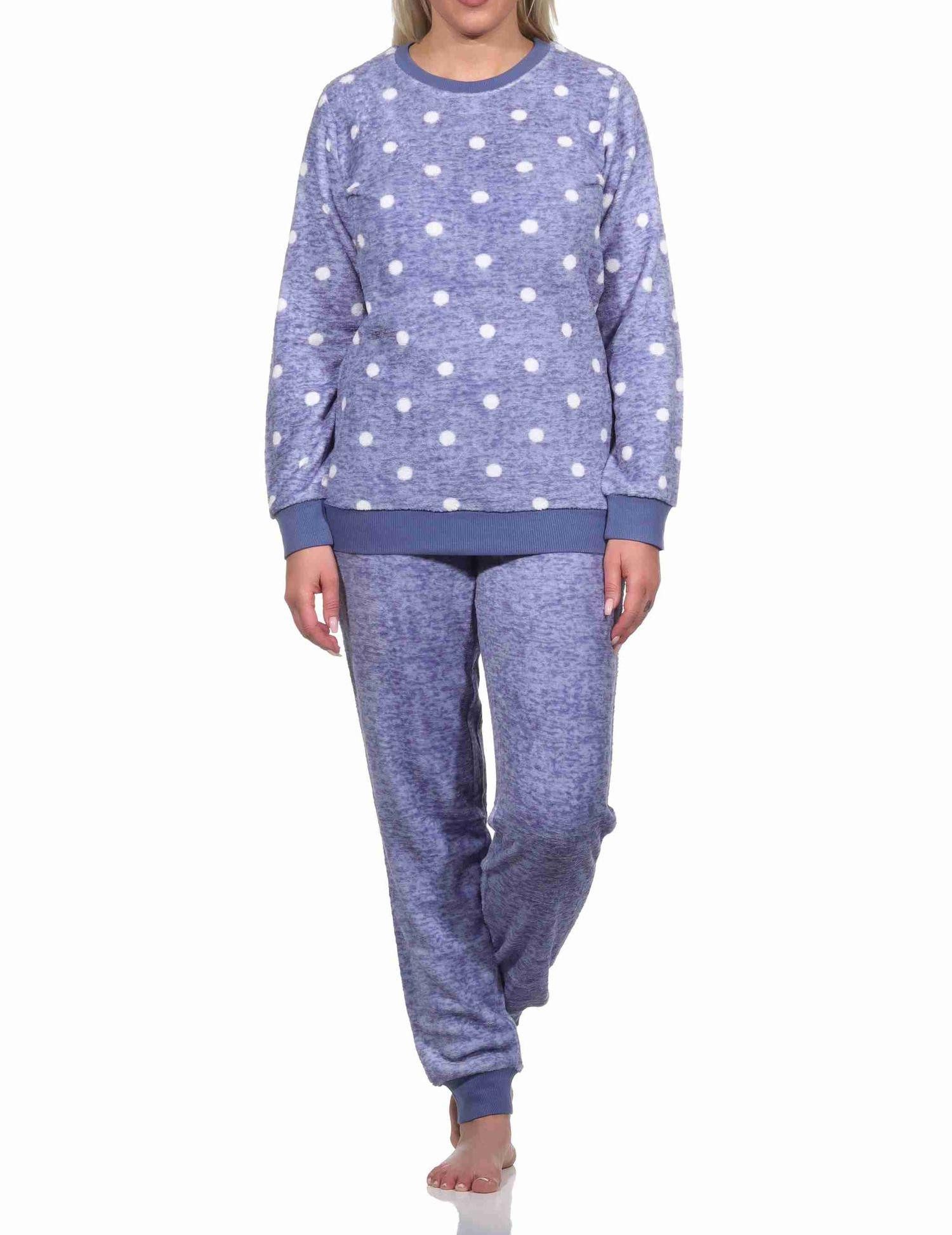 Normann Pyjama Kuschelig warmer Damen langarm Schlafanzug mit Bündchen Tupfen Optik – Bild 2 von 4