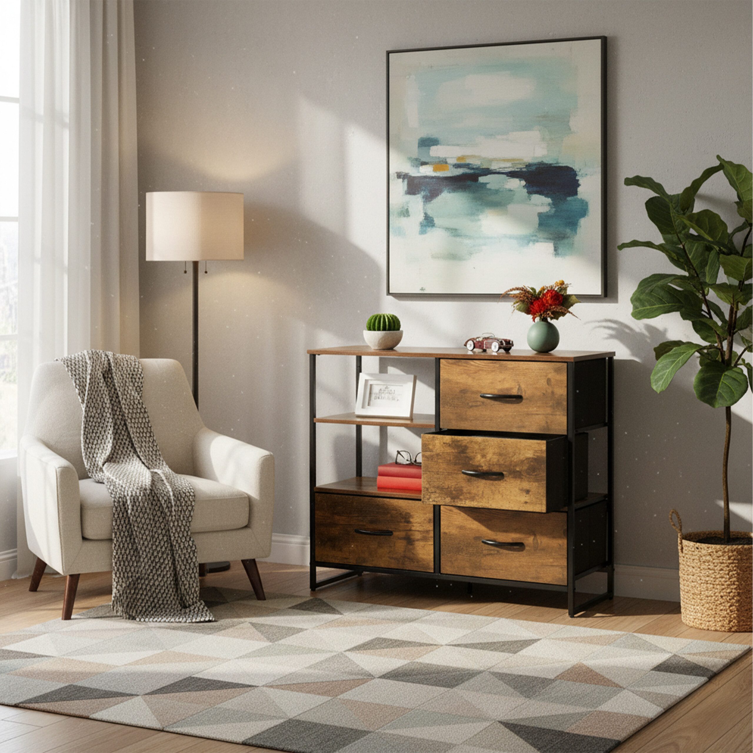 relaxdays Kommode mit Schubladen & offenen Fäch