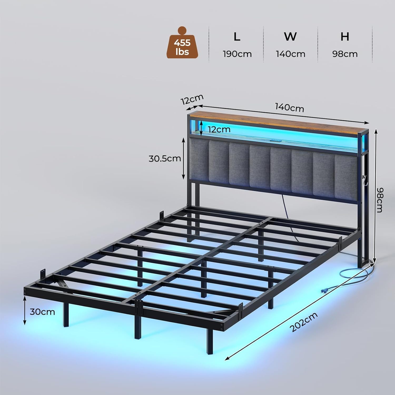 MSMASK Polsterbett mit Ladestation und LED-Beleuchtung, günstig online kaufen