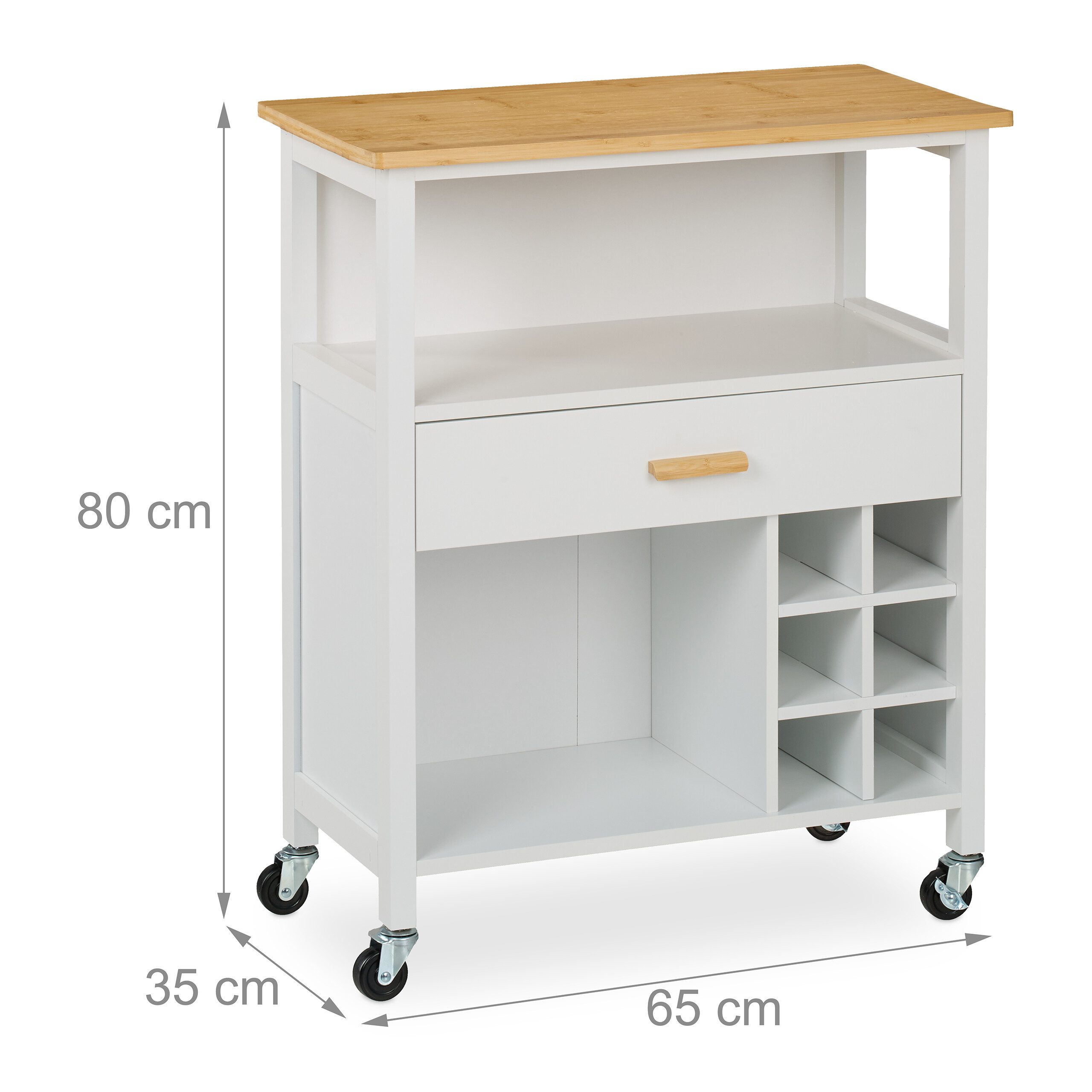 relaxdays Küchenwagen mit Weinregal & Schublade, weiß