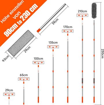 Lollanda Fensterreiniger Fensterwischer mit Teleskopstiel 2 in 1 Teleskopstange, Fensterputzer 180° Rotationskopf von 29 bis 210cm