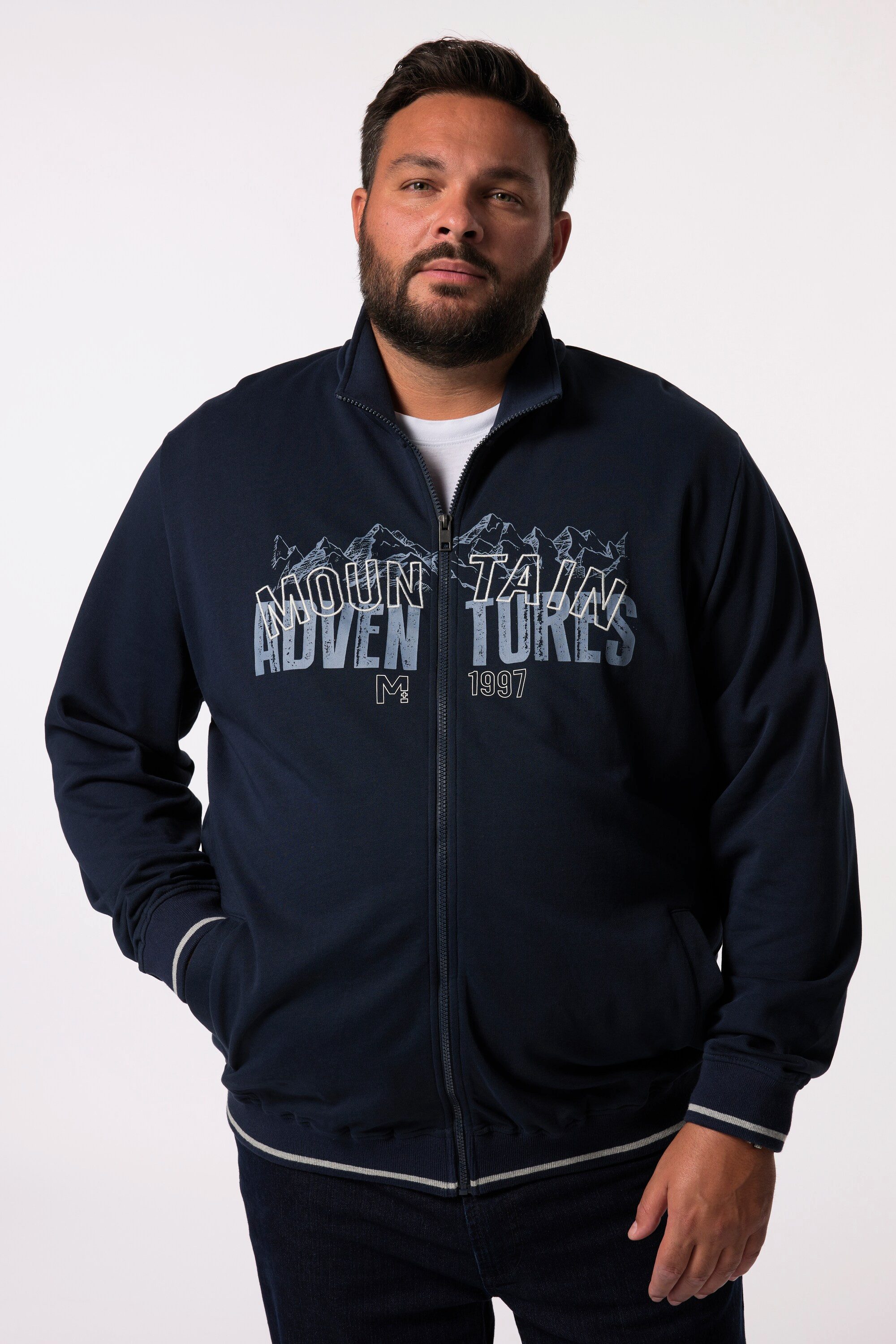 Fleecejacke Men+ Sweatjacke Stehkragen Brustprint bis 8 XL