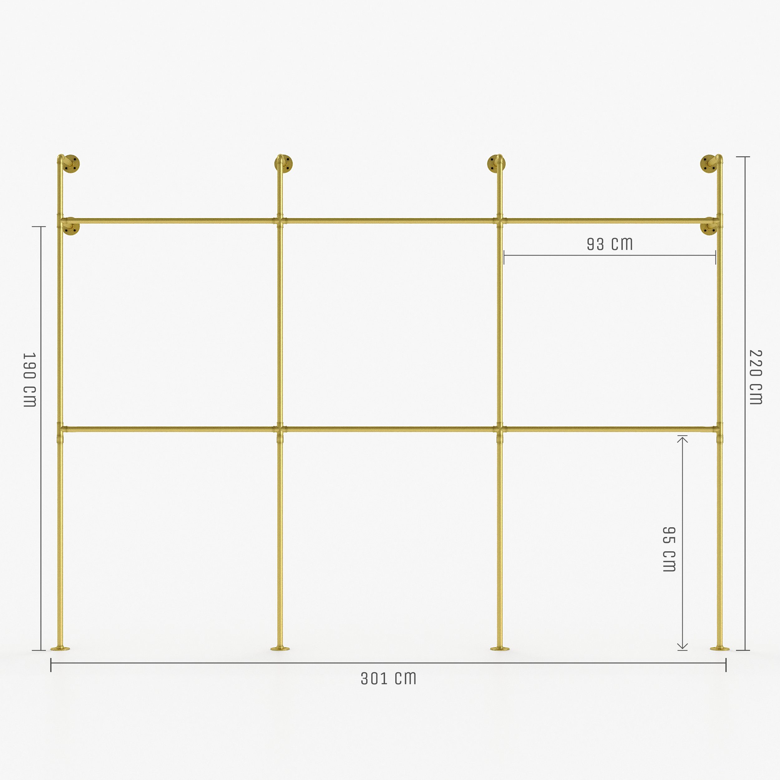 Wasserrohren Offener pamo. design aus Kleiderschrank KIM Kleiderständer DOUBLE, goldfarben