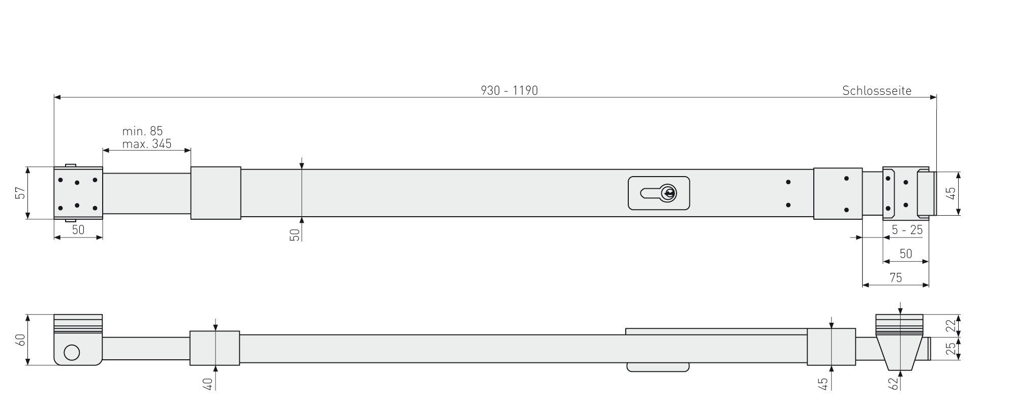 ABUS Panzerriegel PR1500 - mit Zylinder - für Türbreiten von 78-104 cm, (1-tlg), Sicherheitslevel: 8
