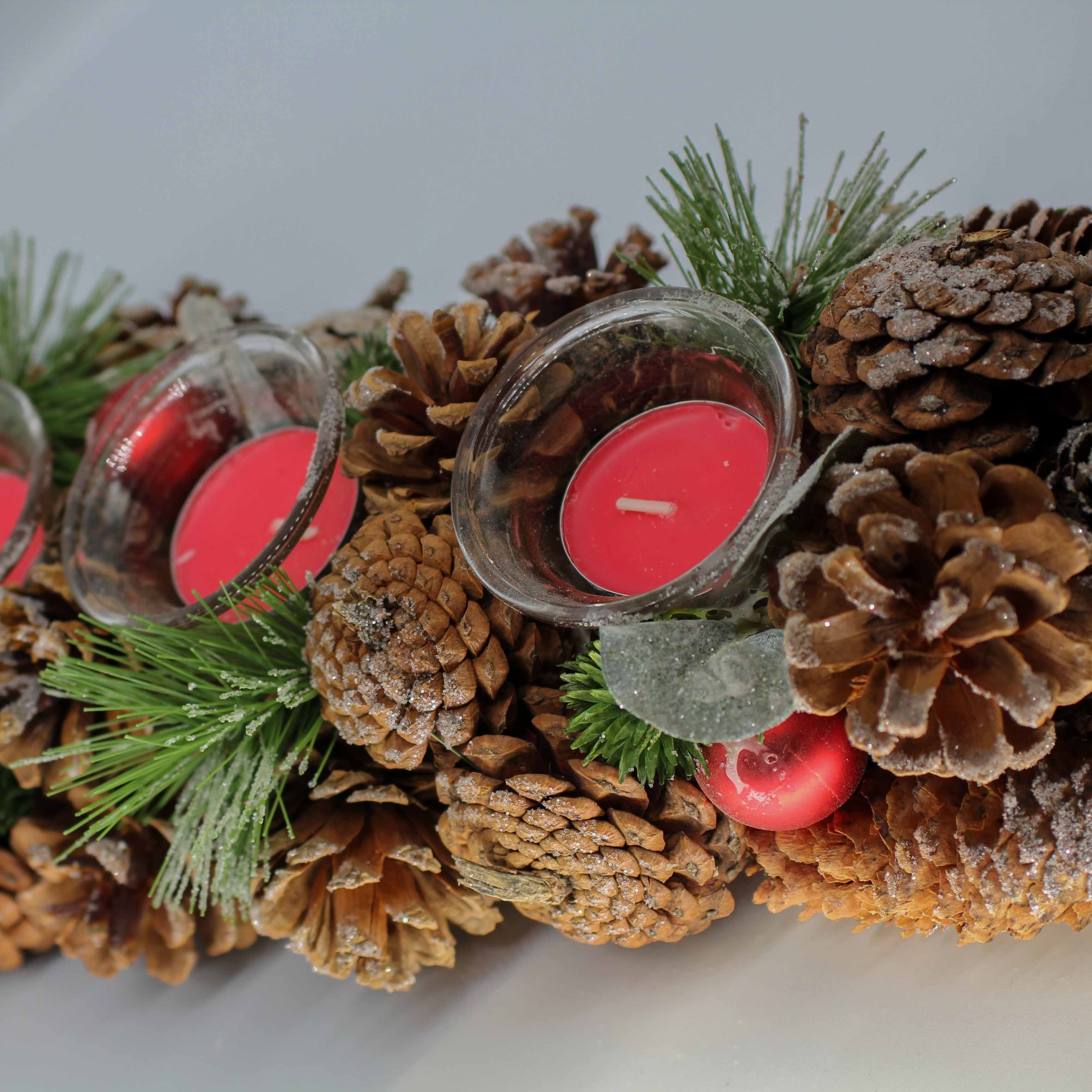 Weihnachtsdeko, festliche Easy Adventszeit, mit Dekoratives für Adventsgesteck Adventskranz line® Atmosphäre länglich, Weihnachtsgesteck Teelichtern