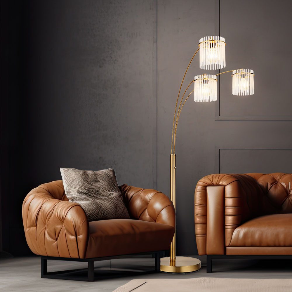 GLOBO LIGHTING Stehlampe, Leuchtmittel nicht inklusive, Stehleuchte Standlampe Wohnzimmerleuchte gold opal 3 flammig H 180 cm