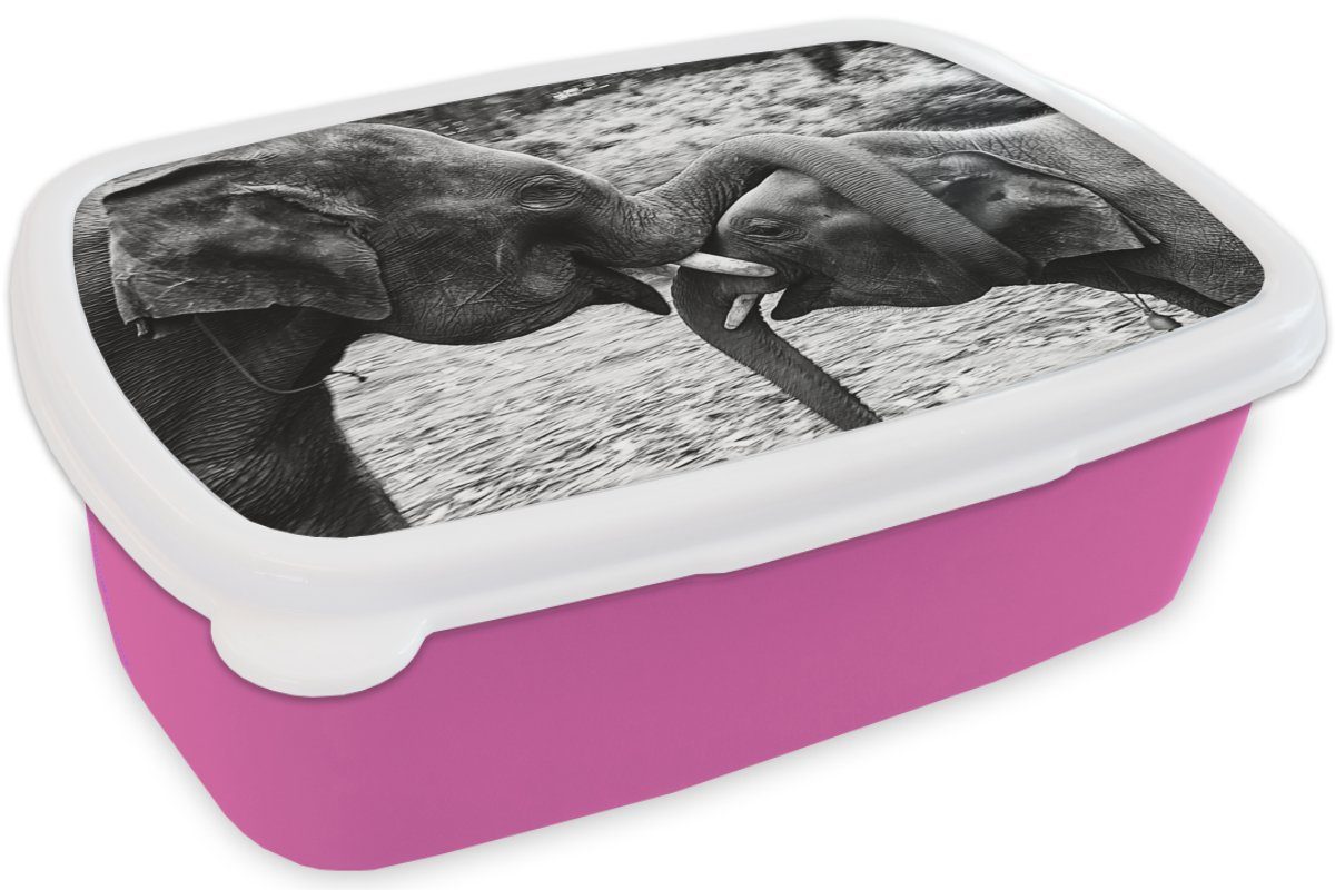 - weiß, Erwachsene, - MuchoWow Lunchbox Kinder, für (2-tlg), Kunststoff Kunststoff, Natur und - Schwarz Elefant Mädchen, Tiere rosa Brotdose Brotbox Snackbox,