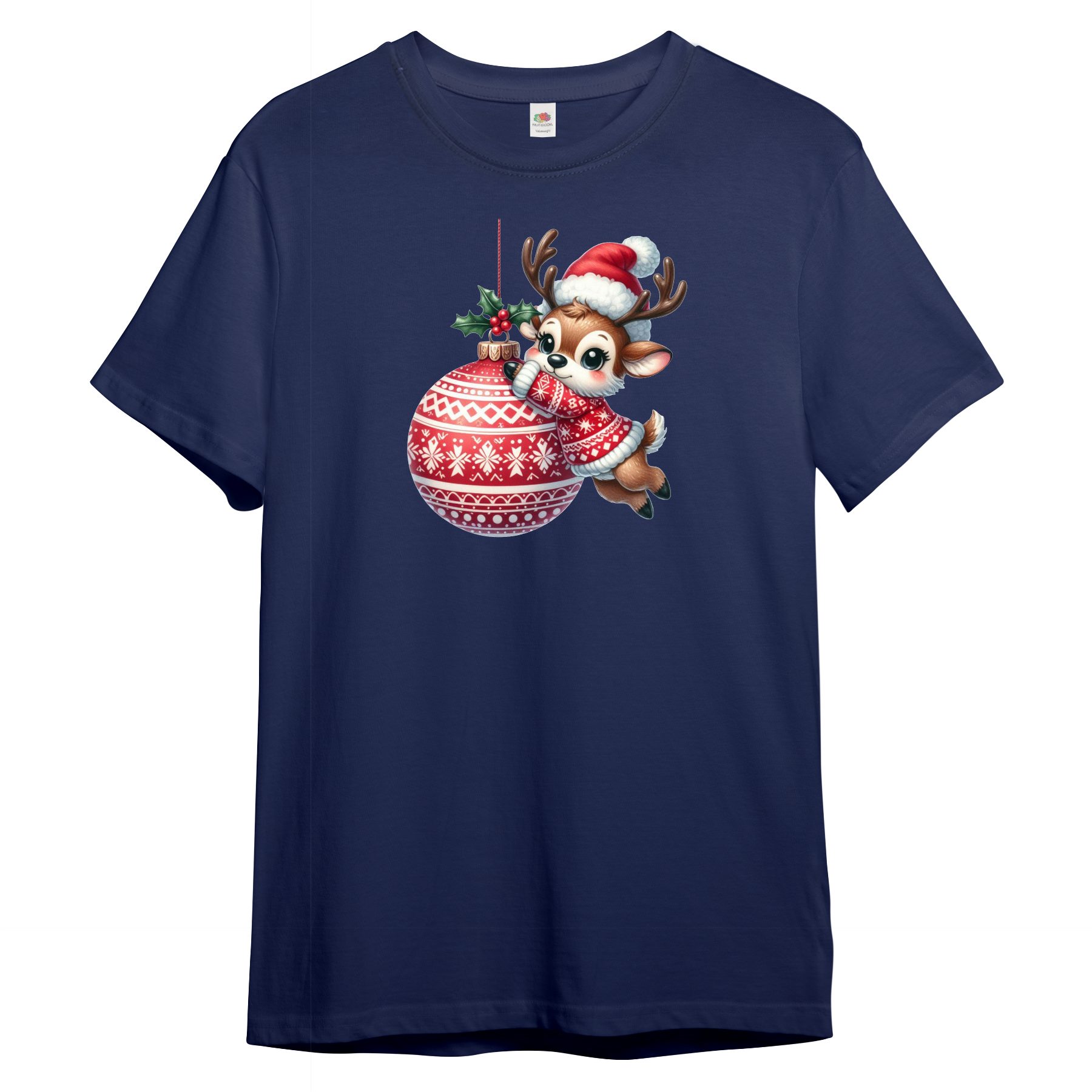 T-Shirt Kinder T-Shirt, Rentier mit Weihnachtskugel