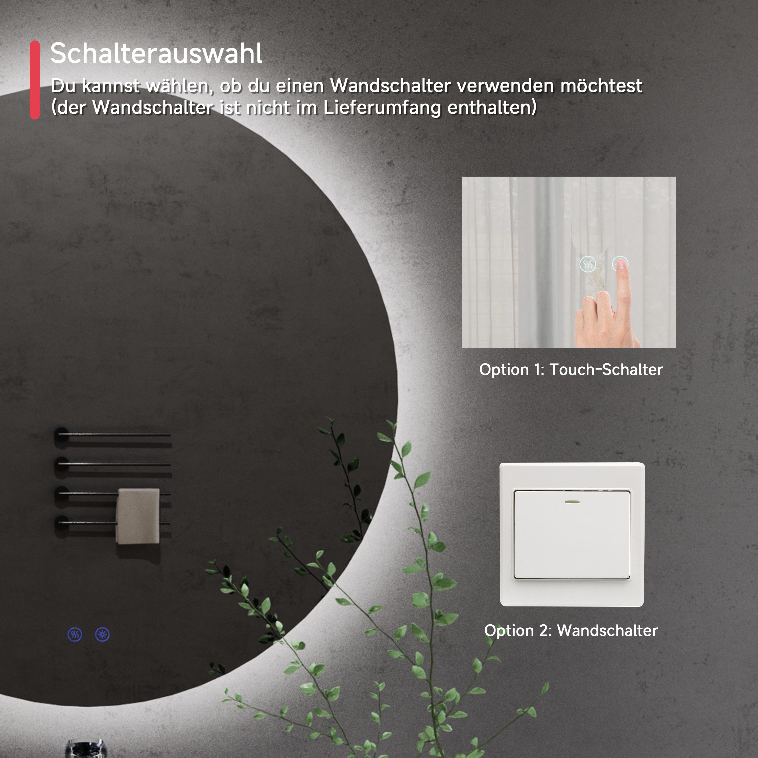 welltime LED-Lichtspiegel Toledo rund, Spiegel mit LED Beleuchtung, Badspiegel, mit Anti-Fog Beschichtung