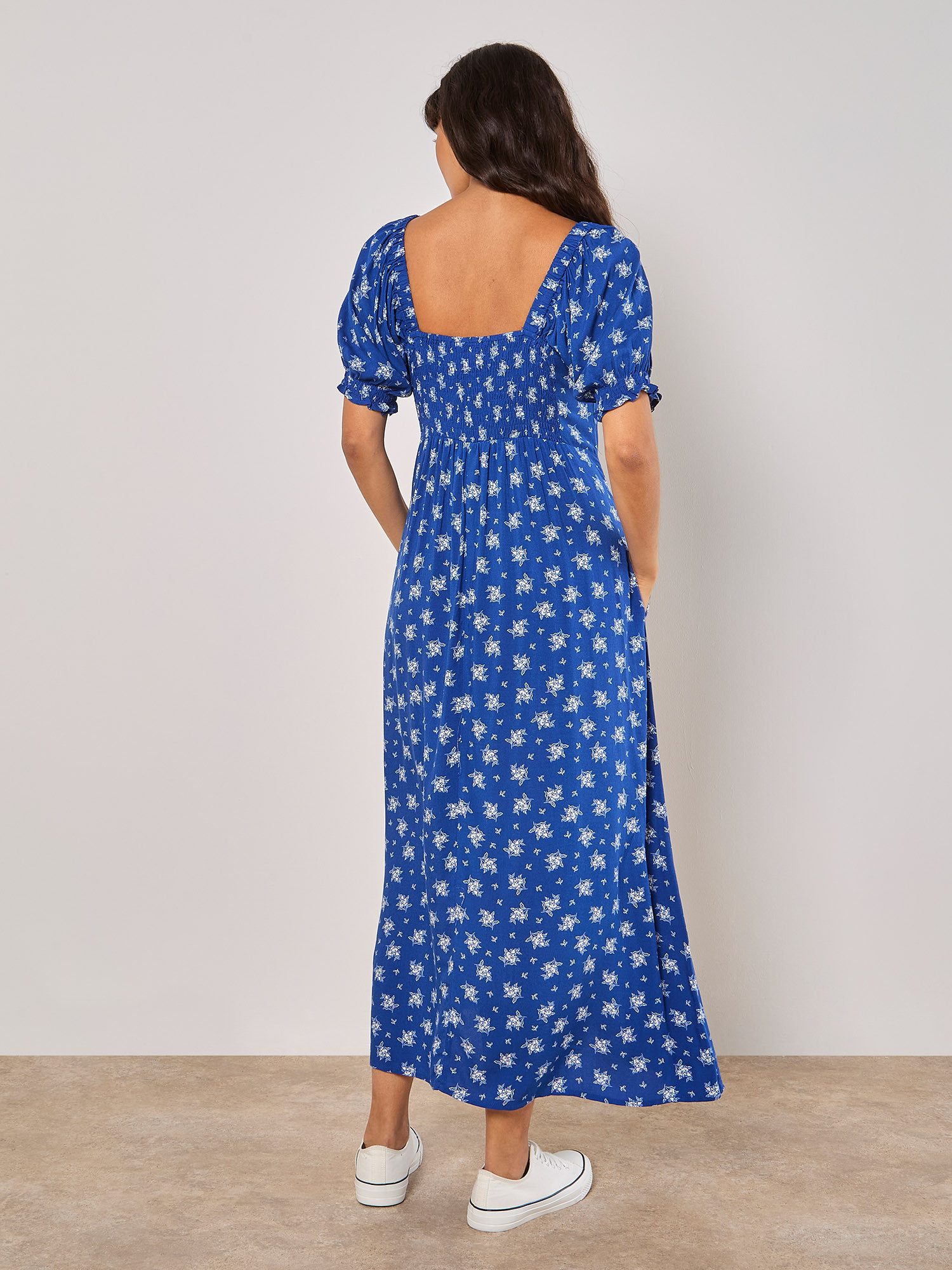 Apricot Maxikleid Geblümtes Maxikleid mit Puffarmen