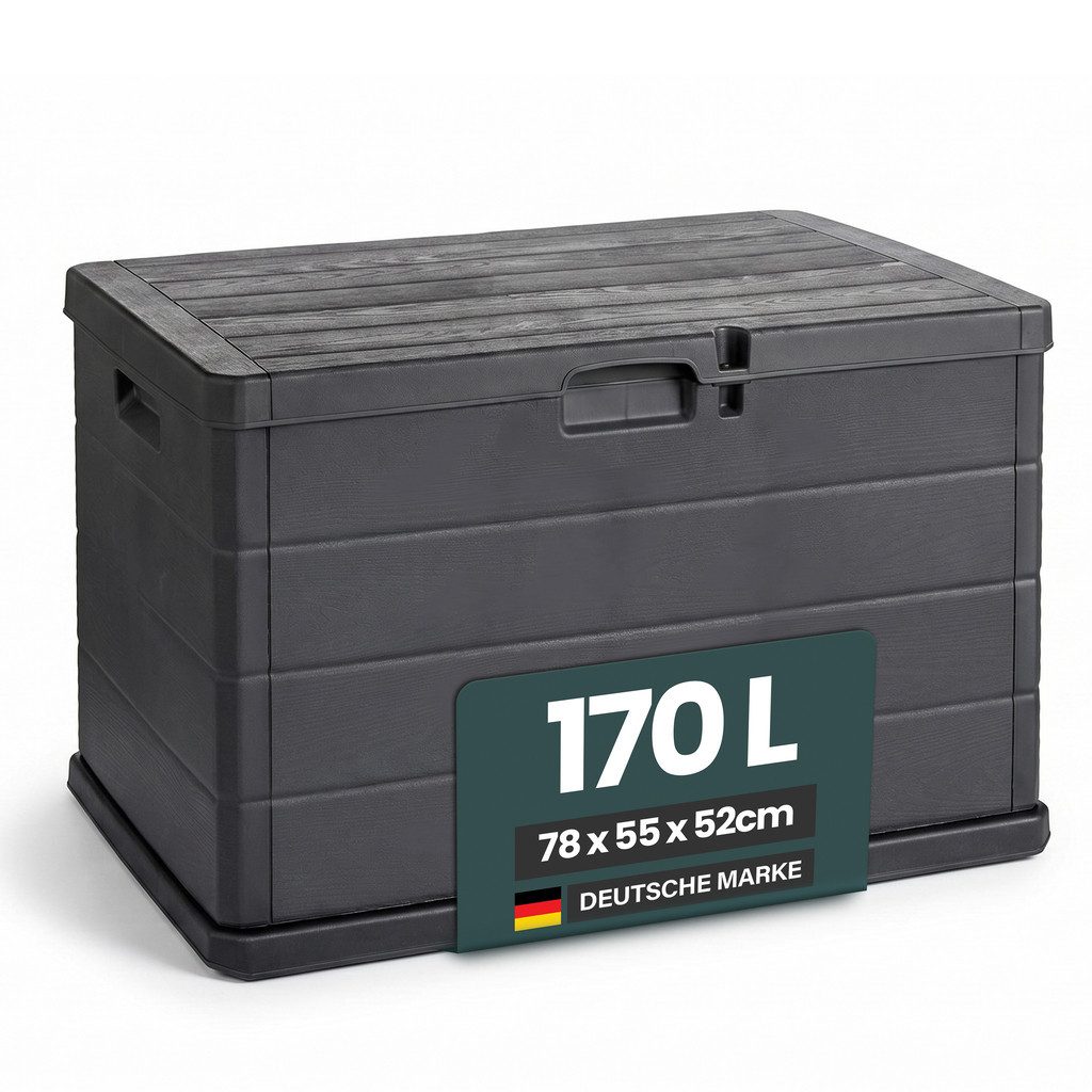 Kreher Kissenbox 170 Liter, aus Kunststoff, Holz Optik in Anthrazit