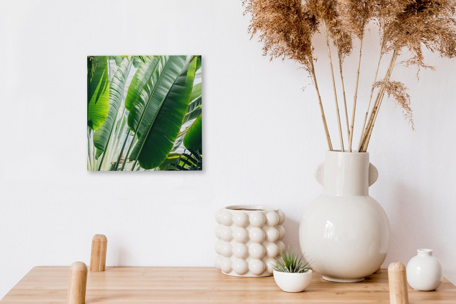 Palmenblättern für Leinwand leuchten in (1 St), OneMillionCanvasses® Wohnzimmer Garten, Schlafzimmer botanischen auf Bilder Sonnenstrahlen Leinwandbild einem