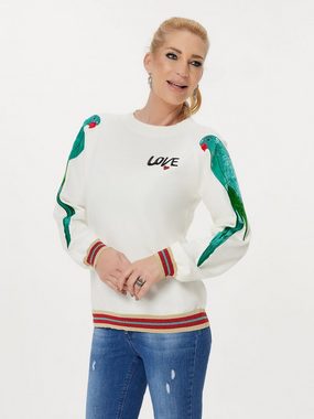 Sarah Kern Rundhalspullover Sweatshirt figurbetont mit Papageien-Motiv