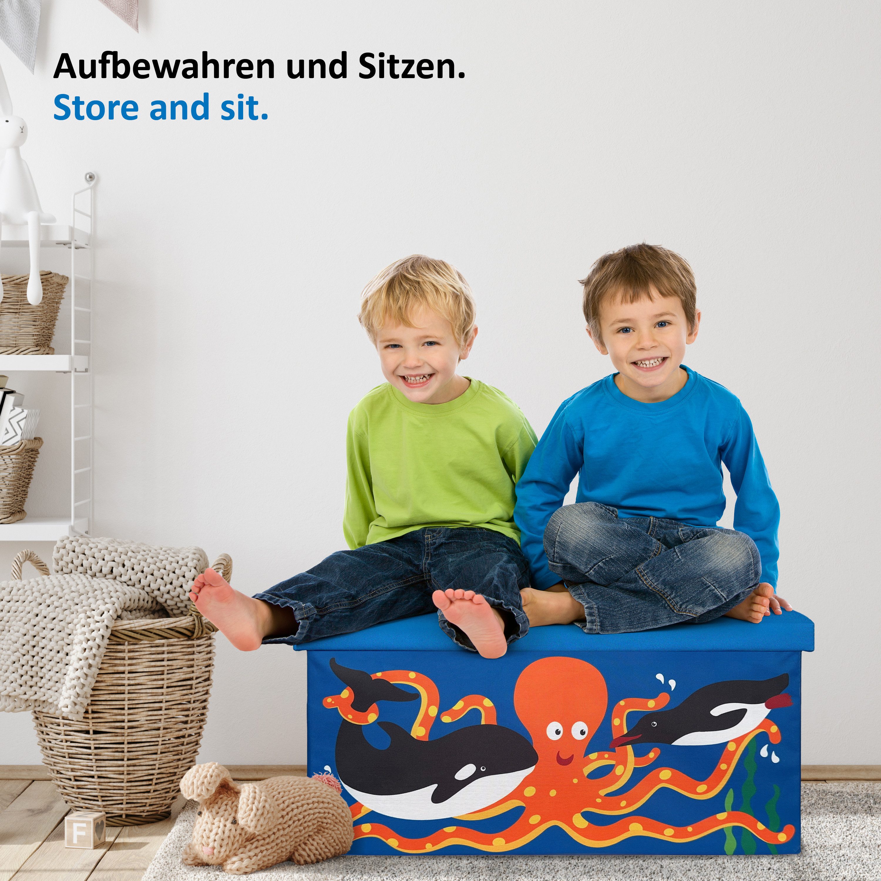 WIESEN.design Spielzeugtruhe 54L, Spielzeugkiste mit Deckel, Kindersitzbank mit Stauraum (Spielzeugbox mit Deckel, Sitzbank Kinder, Spielzeugkiste Kinderzimmer, – Bild 5 von 5